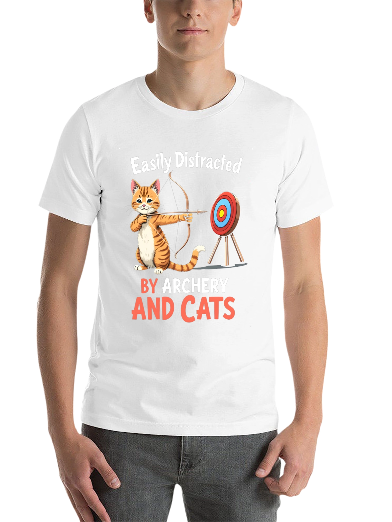 Black Easily Distracted By Archery And Cats T-Shirt view 14