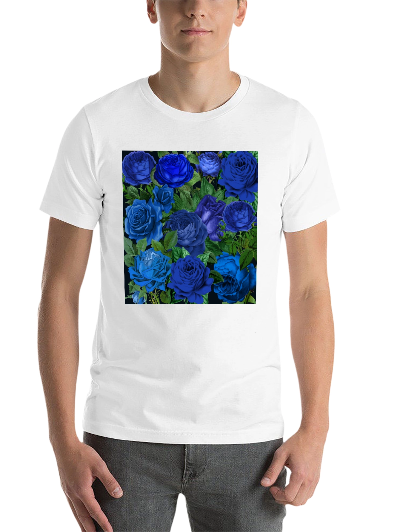Black Blue Roses Graphic Print Tee - Black view 14