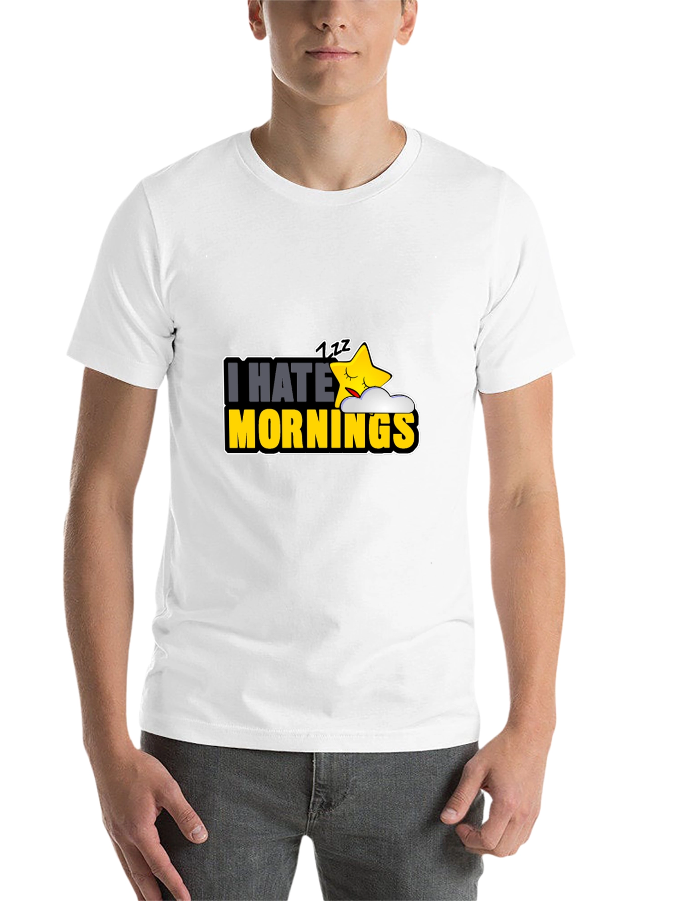 Black I Hate Mornings Graphic T-Shirt - Funny Sleepy Star Design view 14
