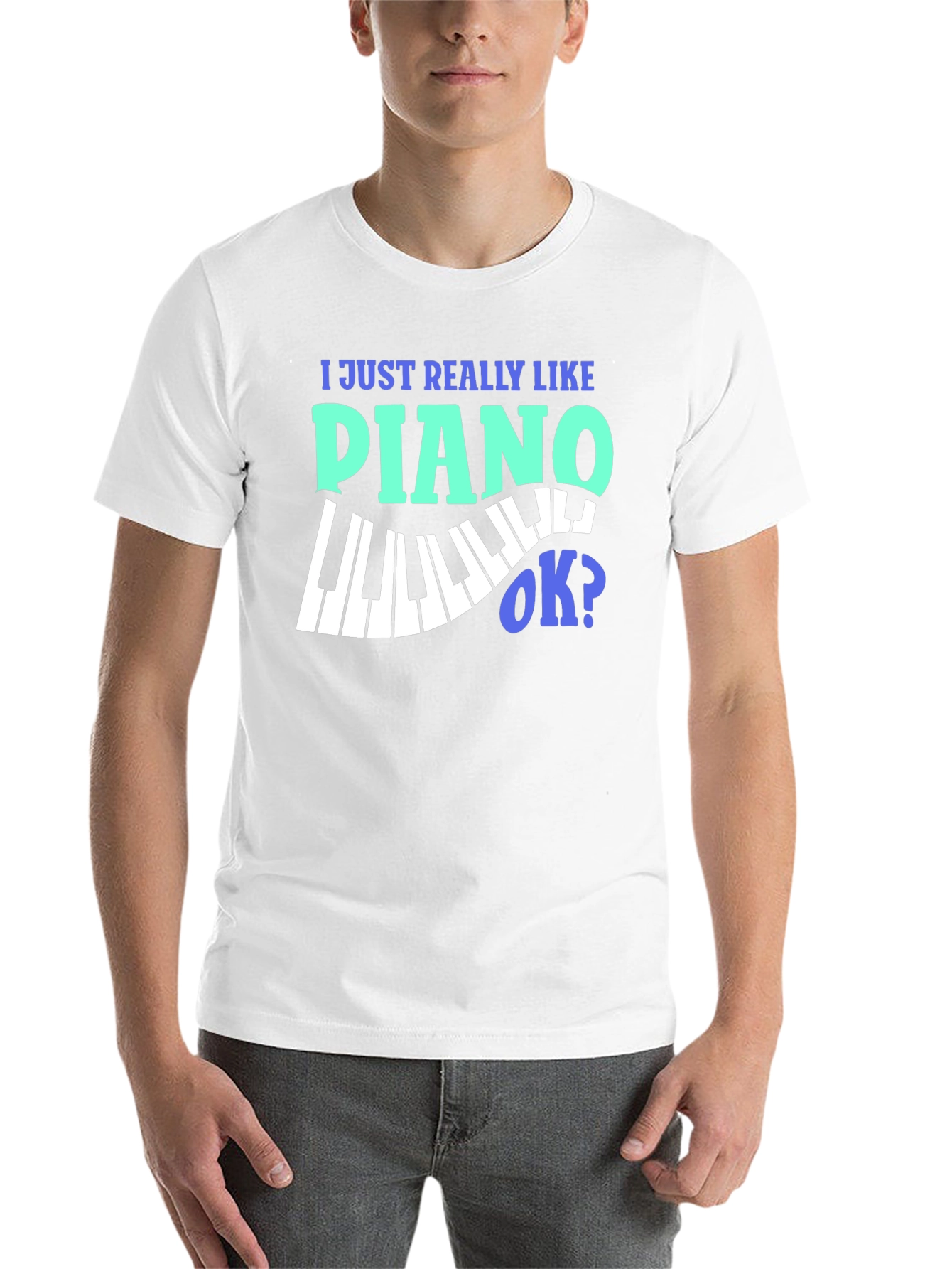 Black I Just Really Like Piano OK? Graphic T-Shirt view 14