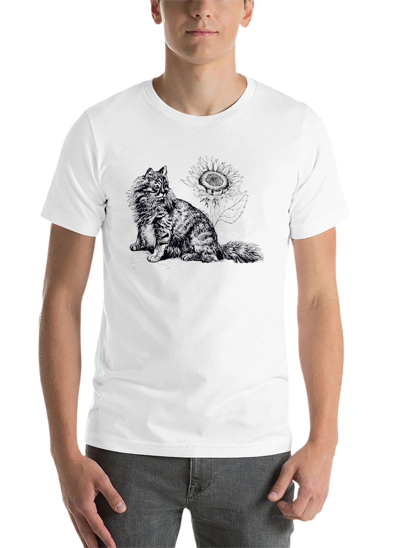 Black Cat & Sunflower Black Graphic T-Shirt view 14
