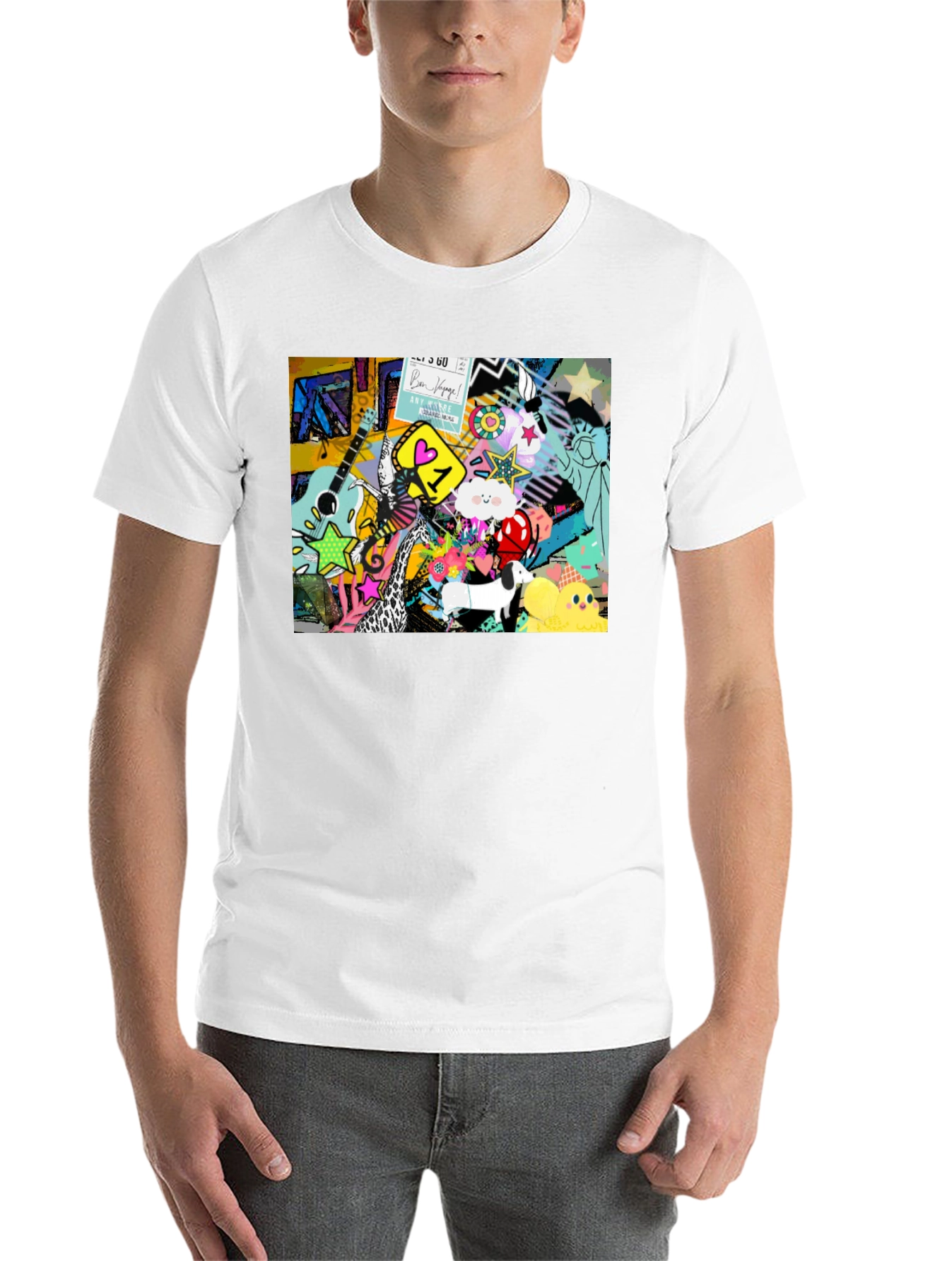 Black Funky Art Print Black Cotton T-Shirt view 14