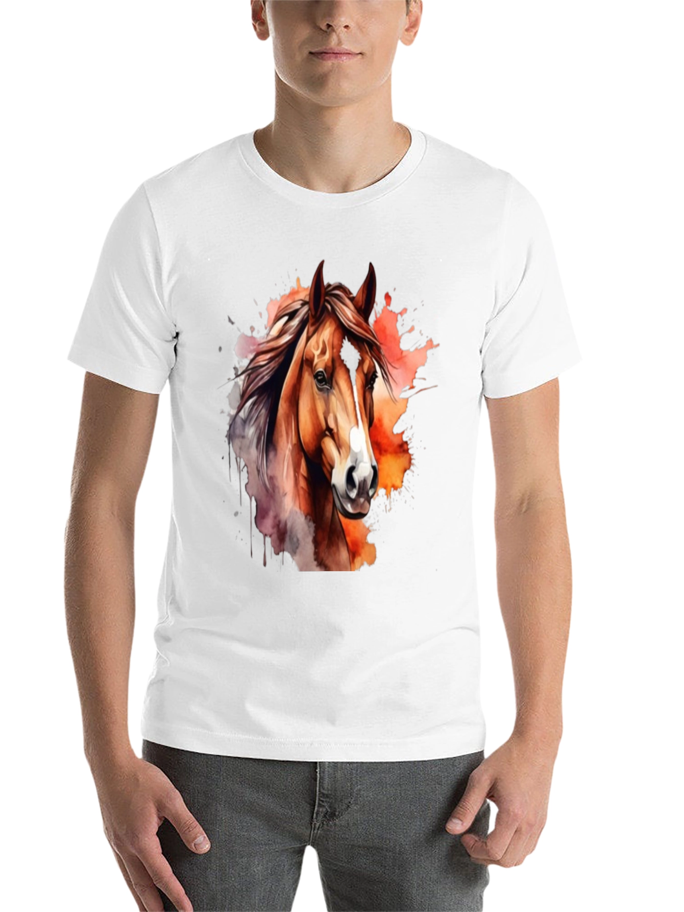 Black Horse Watercolor Graphic T-Shirt - Stylish Men's Tee view 14
