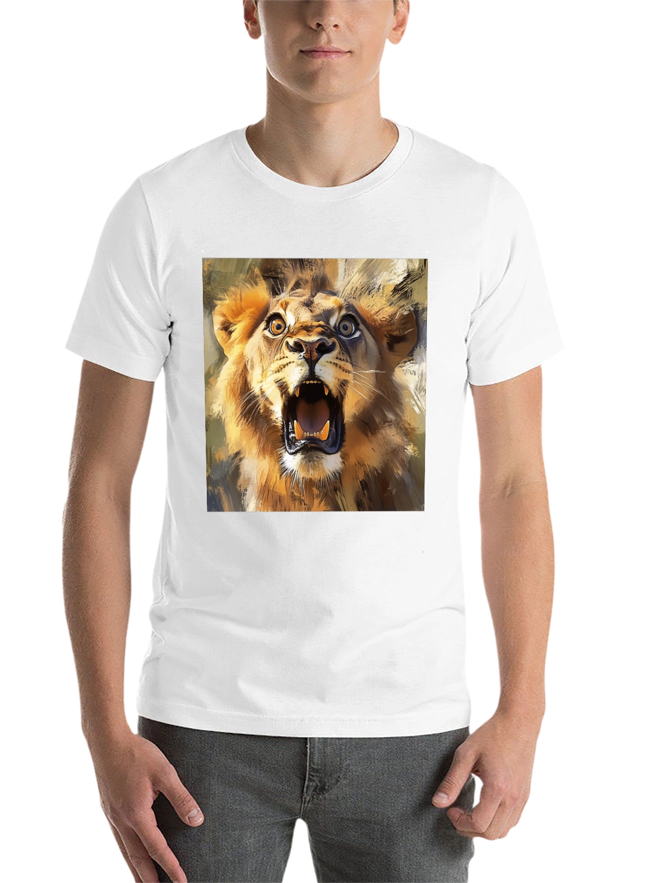 Black Roaring Lion Graphic Tee - Animal Print T-Shirt view 14