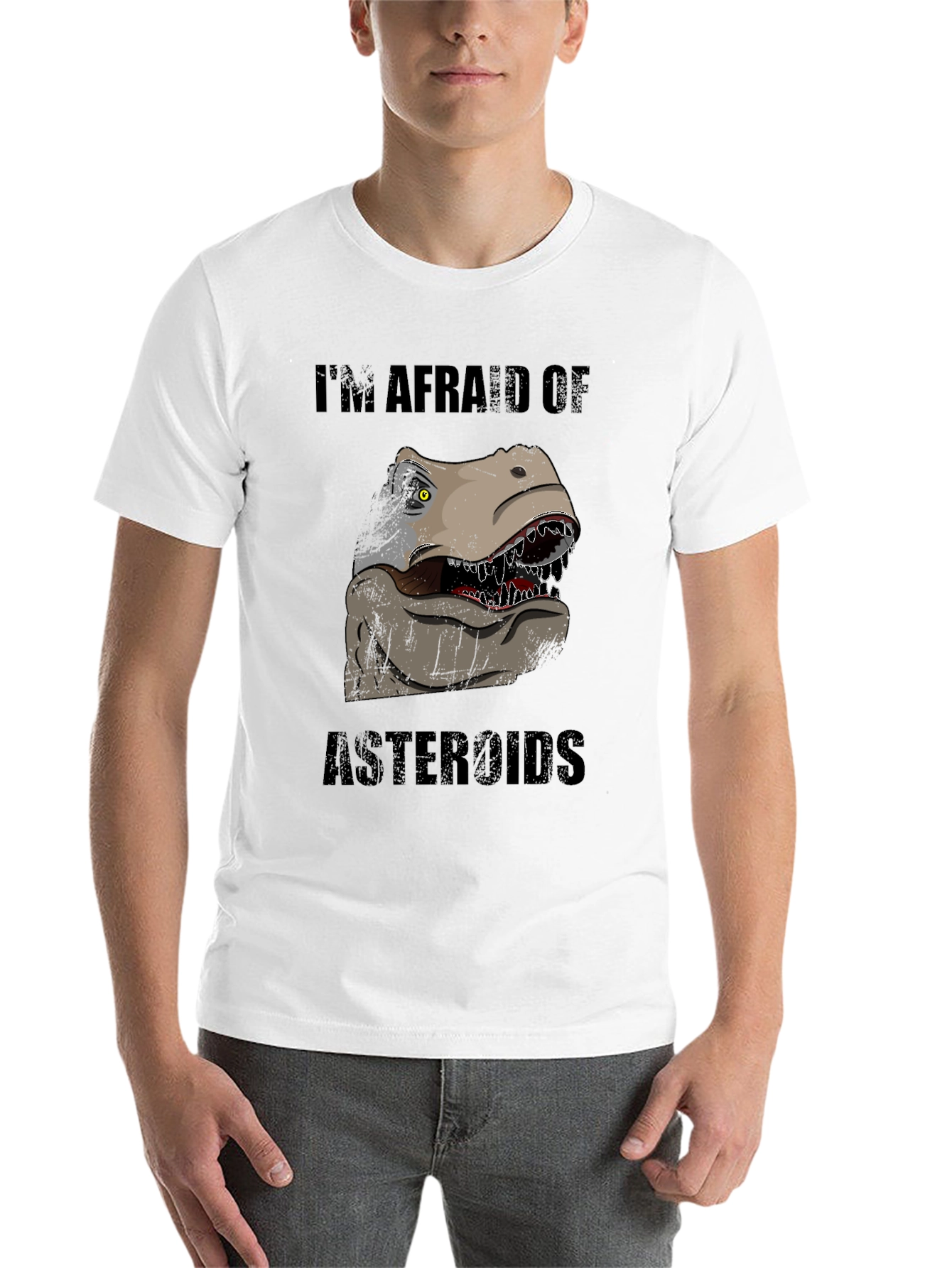 Black Dinosaur Afraid of Asteroids Graphic T-Shirt view 14