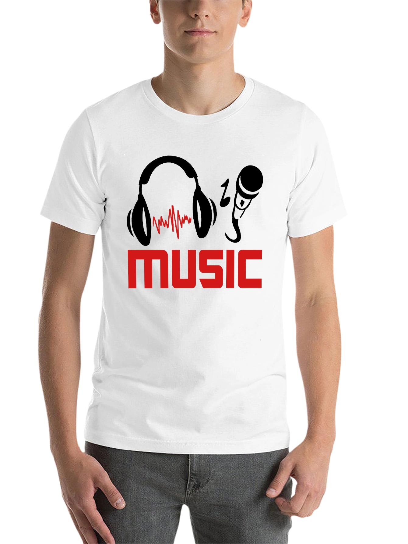 Black Music Lover's T-Shirt: Headphones & Mic Graphic Tee view 14