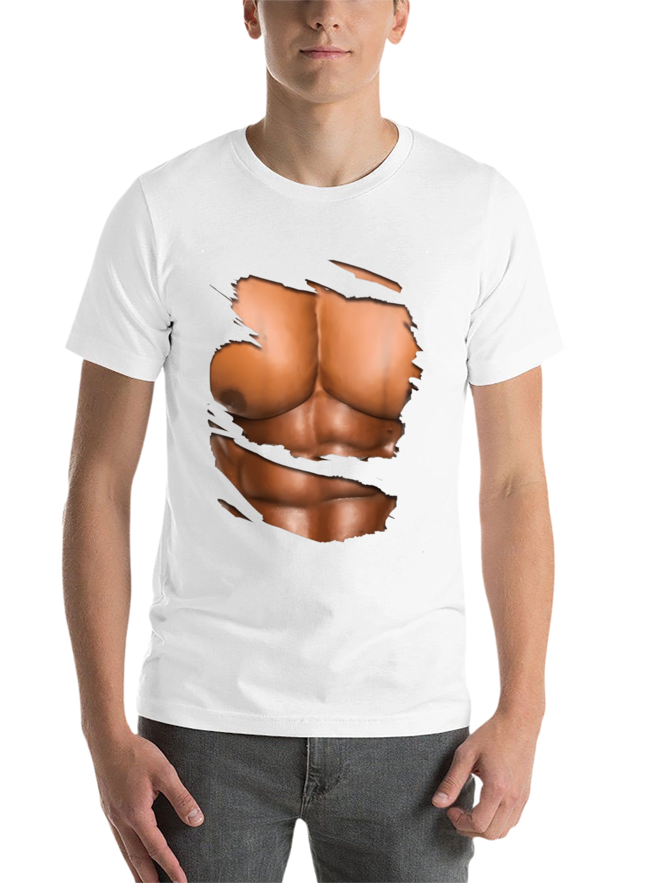 Black Ripped Abs Graphic T-Shirt - Novelty Muscle Design view 14