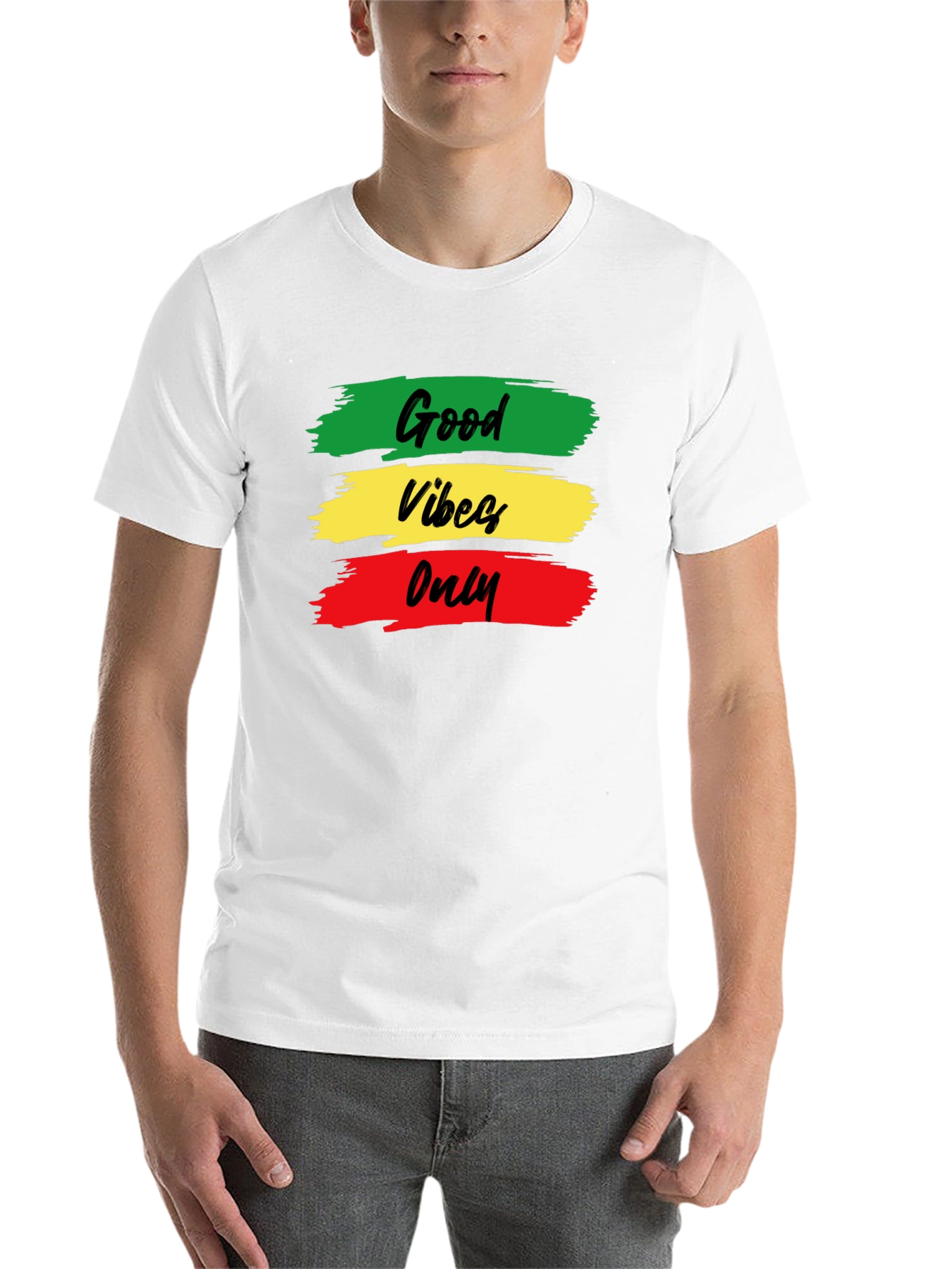 Black Good Vibes Only T-Shirt - Rasta Colors - Black Cotton view 14