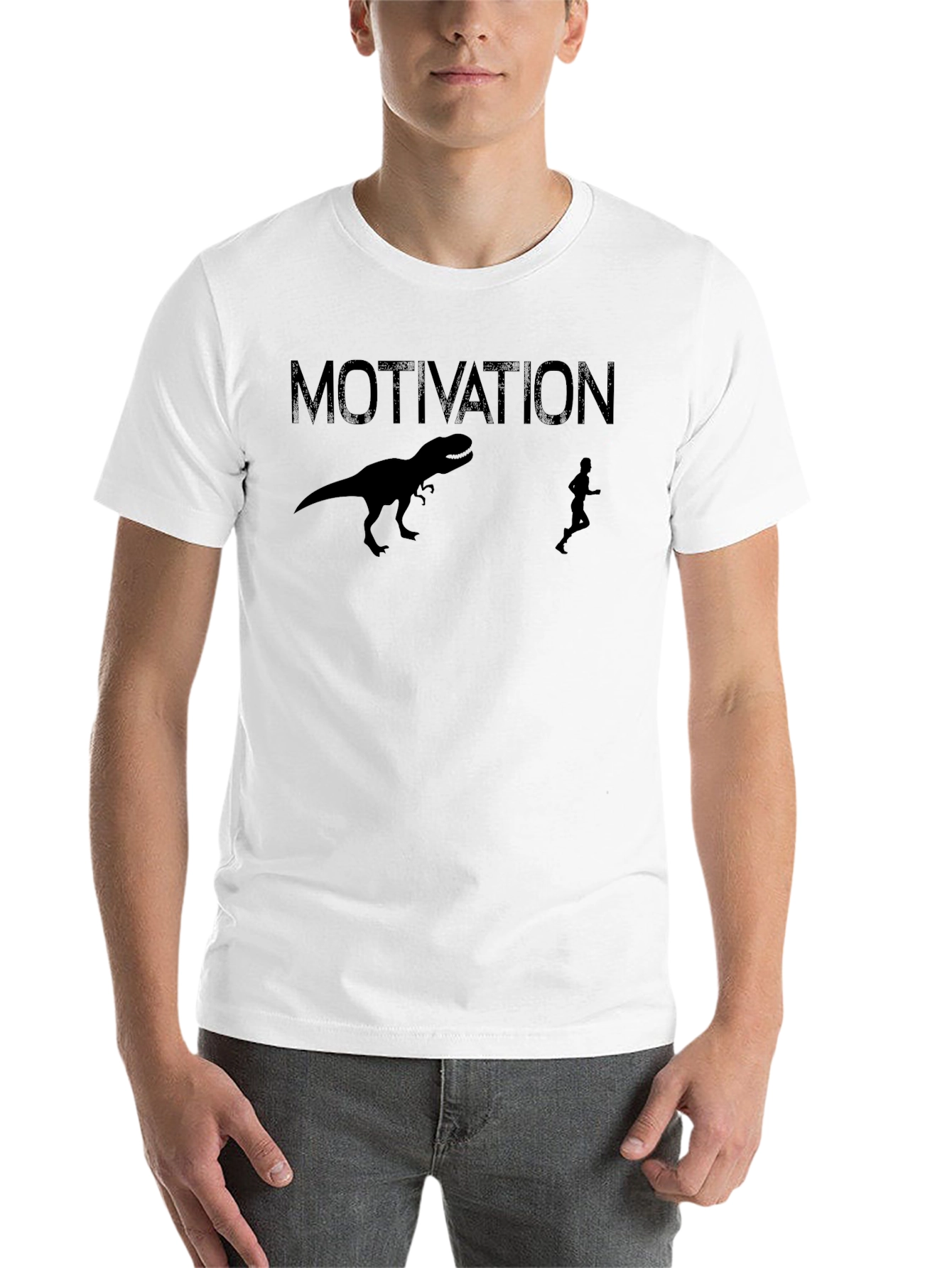 Black Motivation Dinosaur Run Graphic T-Shirt view 14