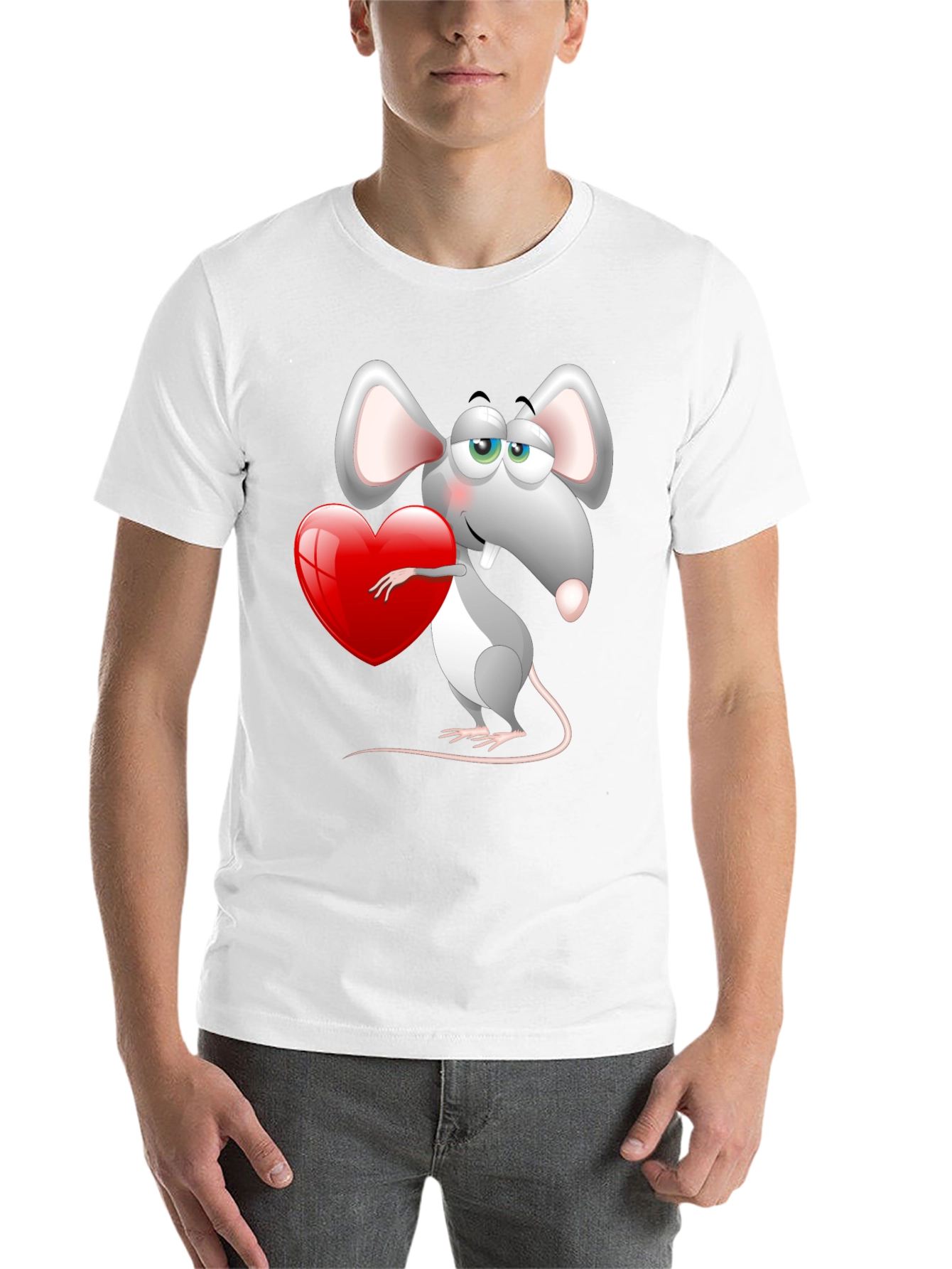 Black Cute Mouse with Heart Graphic Tee - Black view 14
