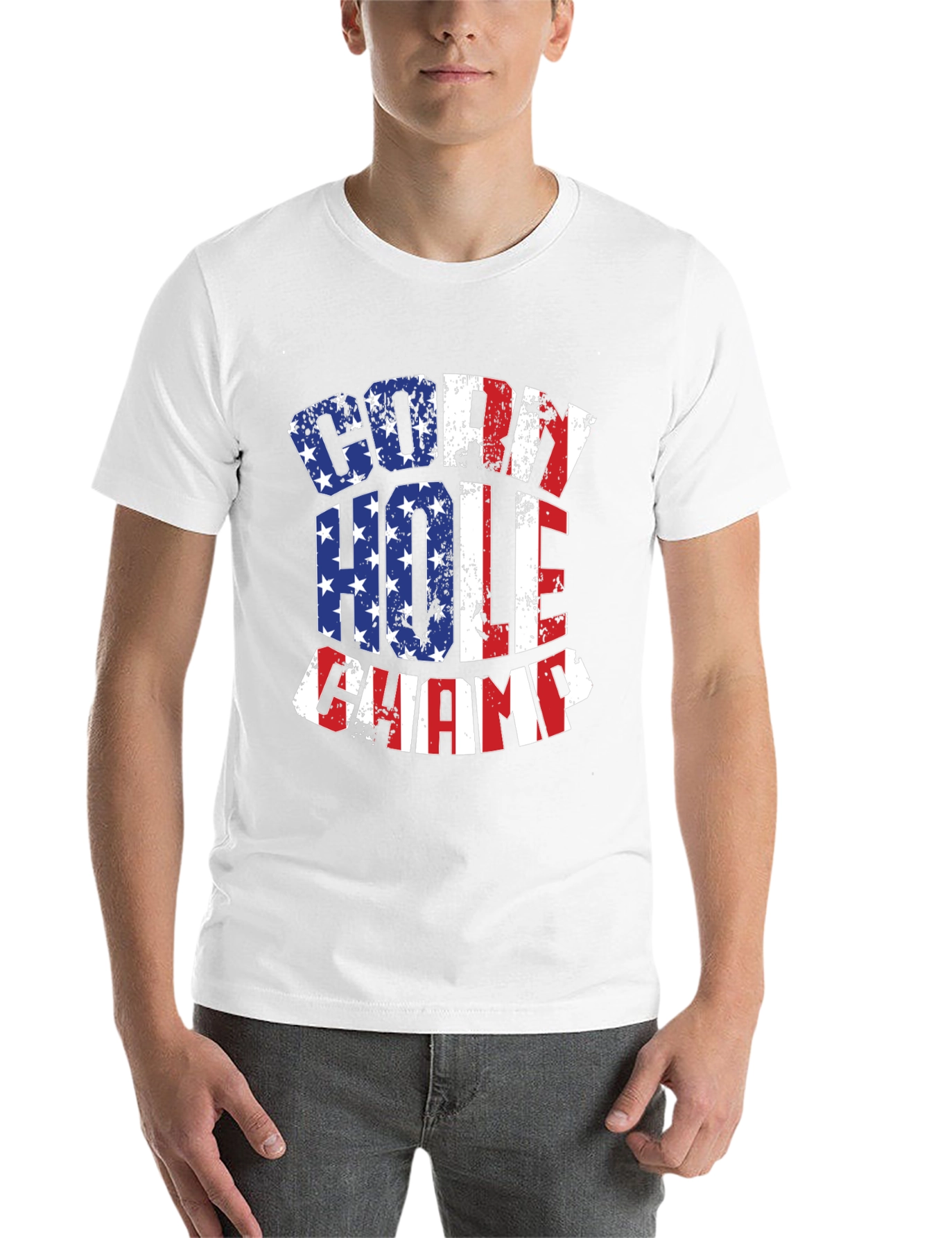 Black Cornhole Champ USA Flag T-Shirt view 14