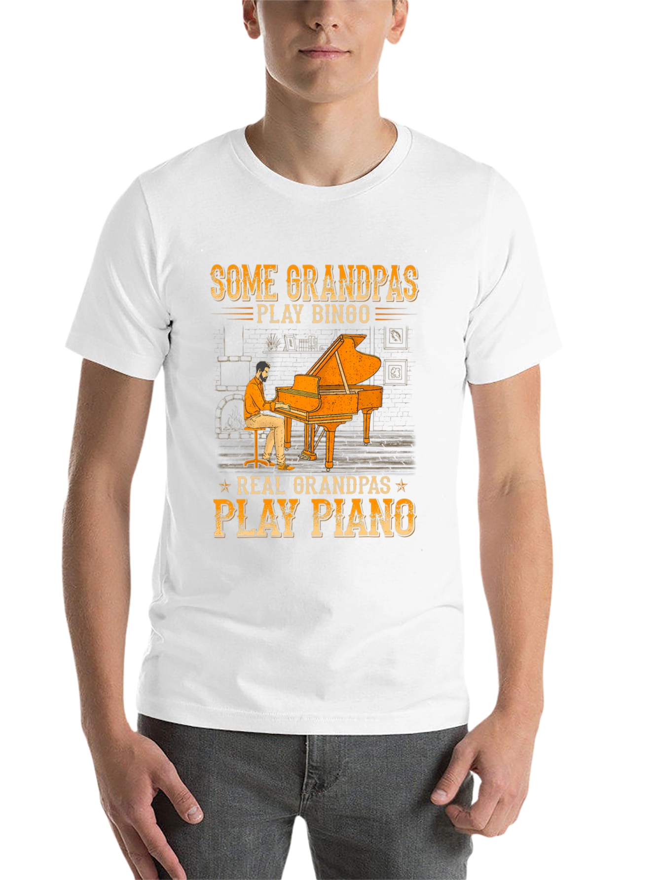 Black Grandpa Piano Player Graphic Tee - Cool Grandparent Gift view 14
