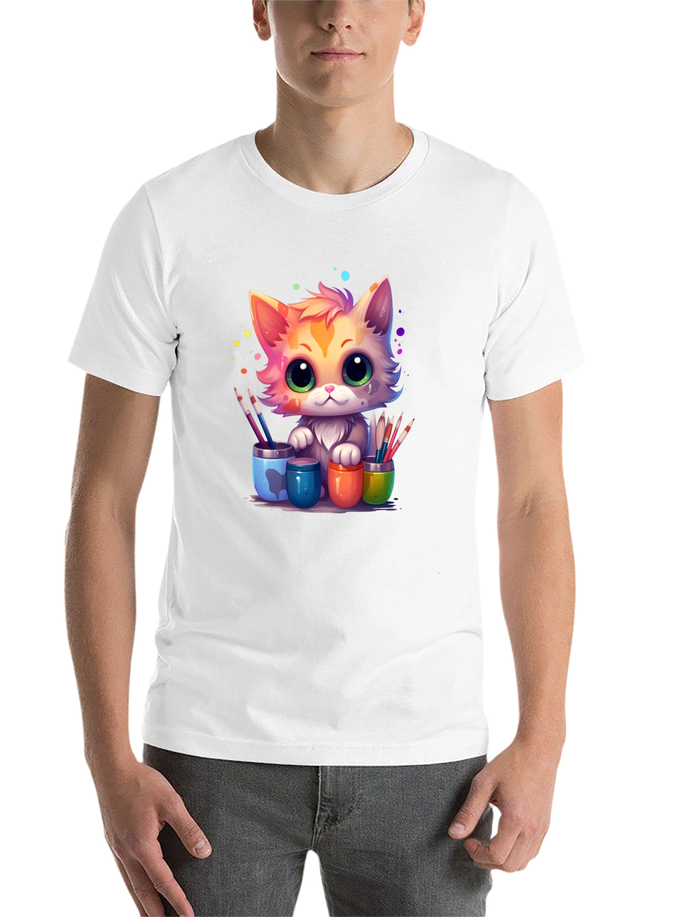 Black Artist Cat T-Shirt - Cute & Colorful Design view 14