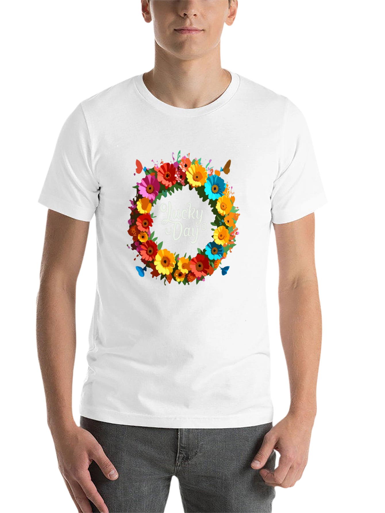 Black Lucky Day Floral Wreath Graphic Tee view 14