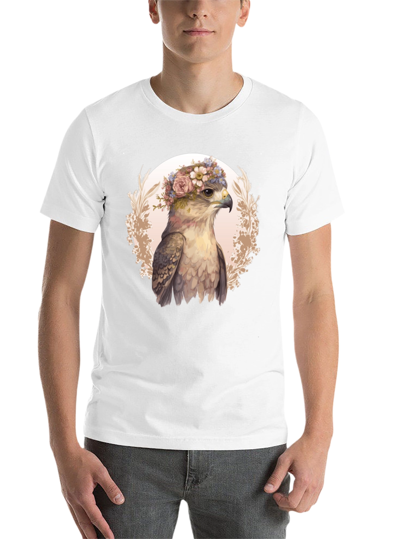 Black Floral Hawk Graphic Tee - Unique Bird T-Shirt view 14
