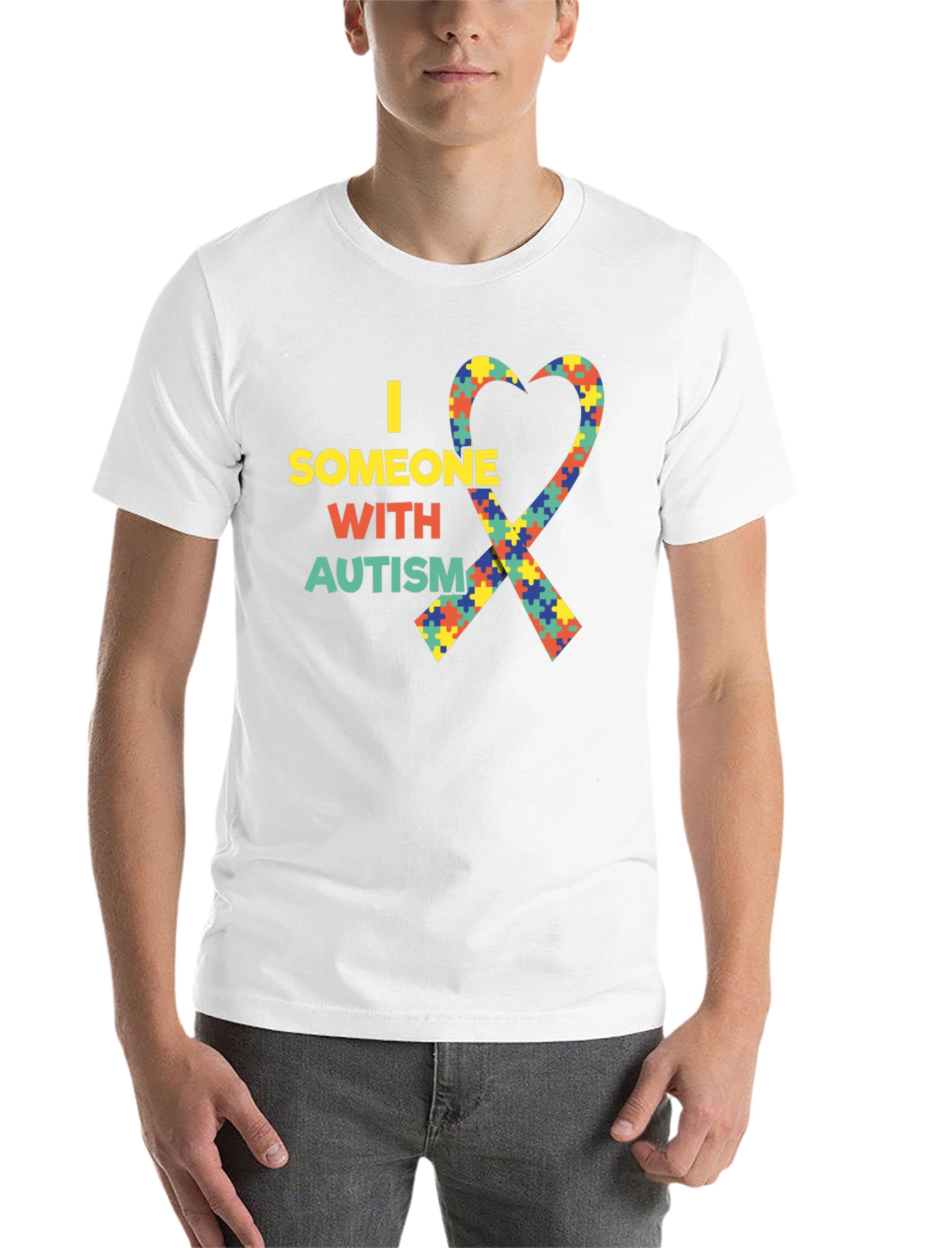 Black Autism Awareness Heart Ribbon Black T-Shirt view 14