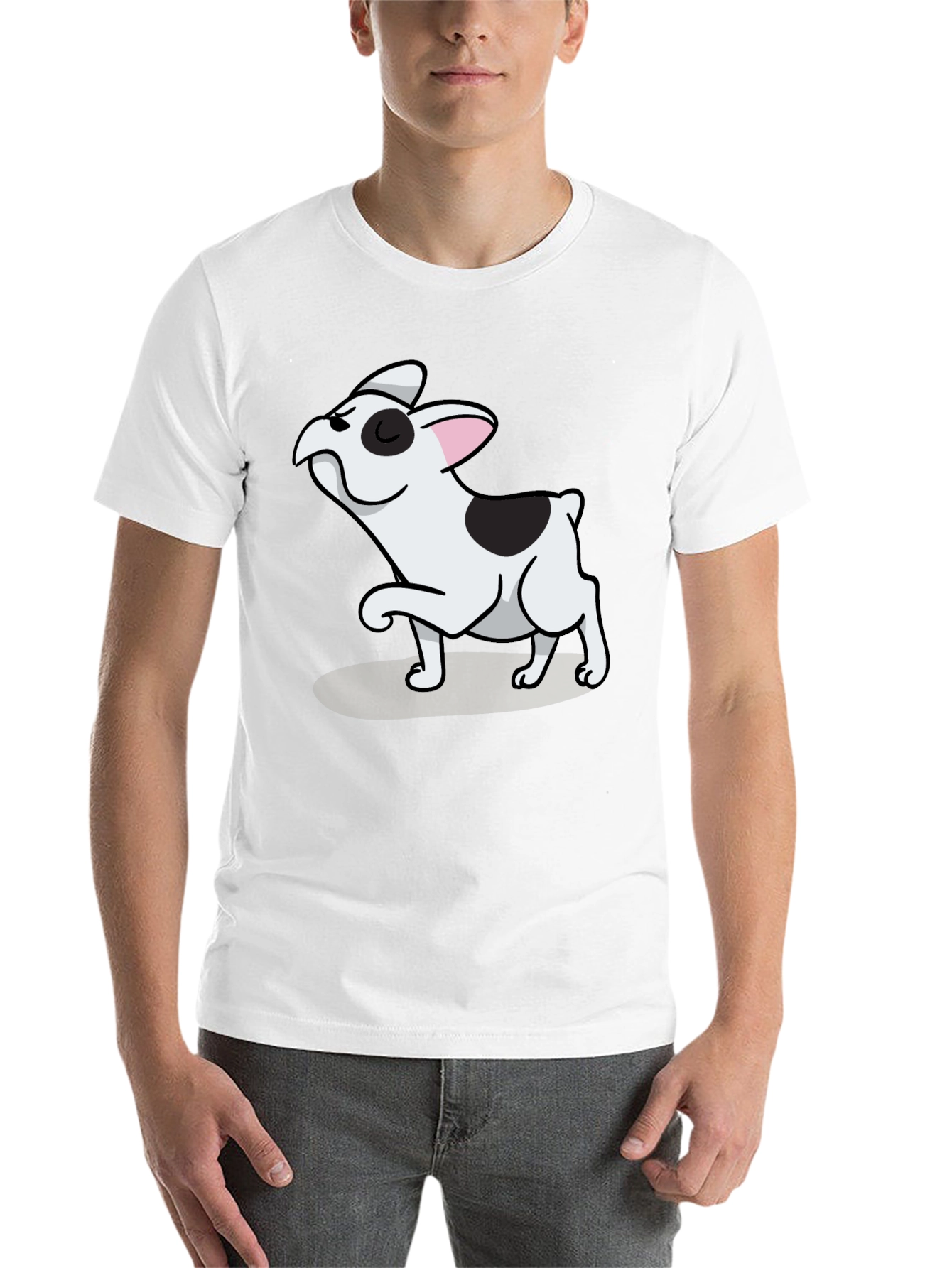Black Black Tee with Cute Cartoon French Bulldog Design view 14