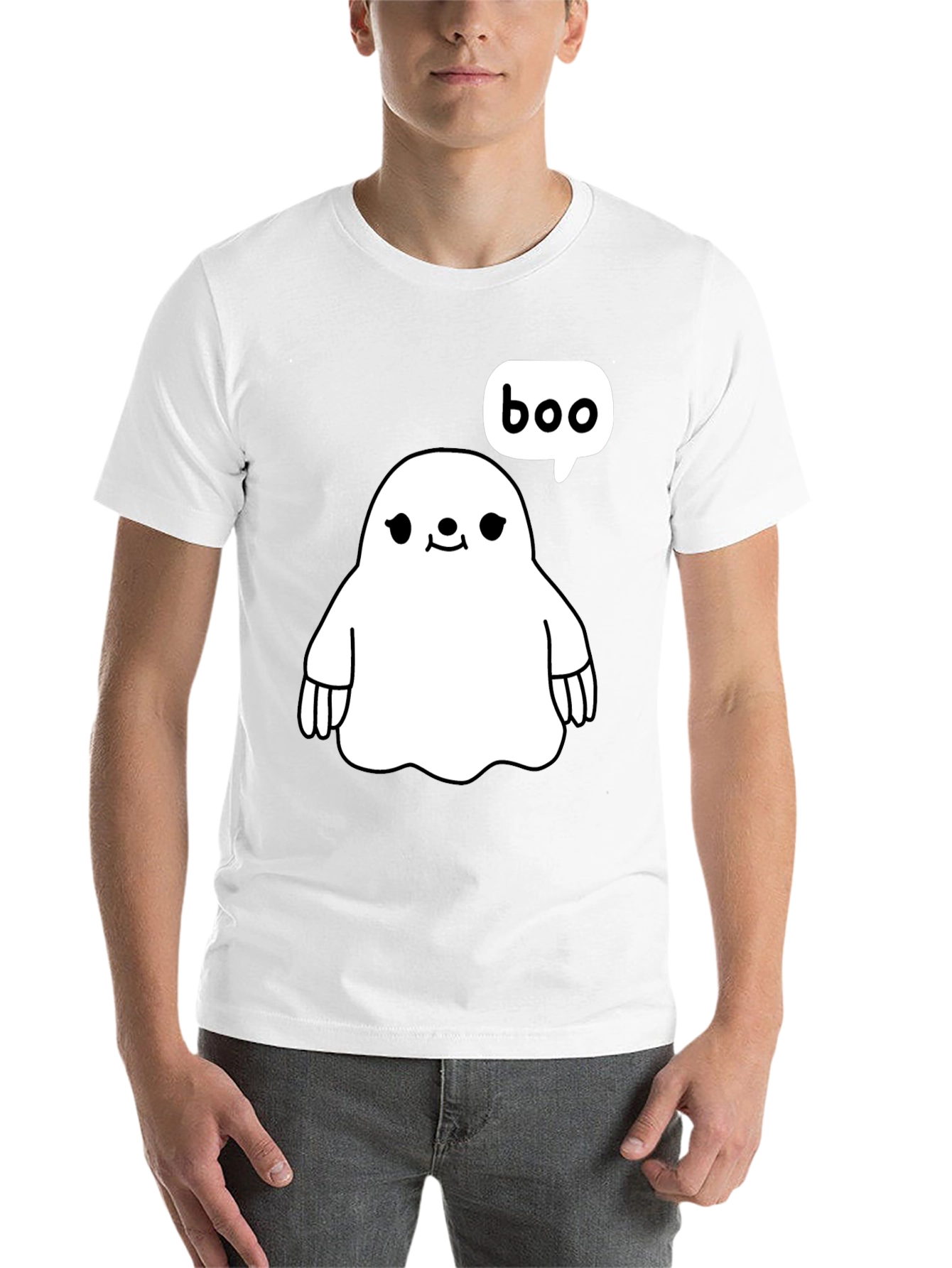 Black Cute Ghost Boo Halloween Black T-Shirt view 14