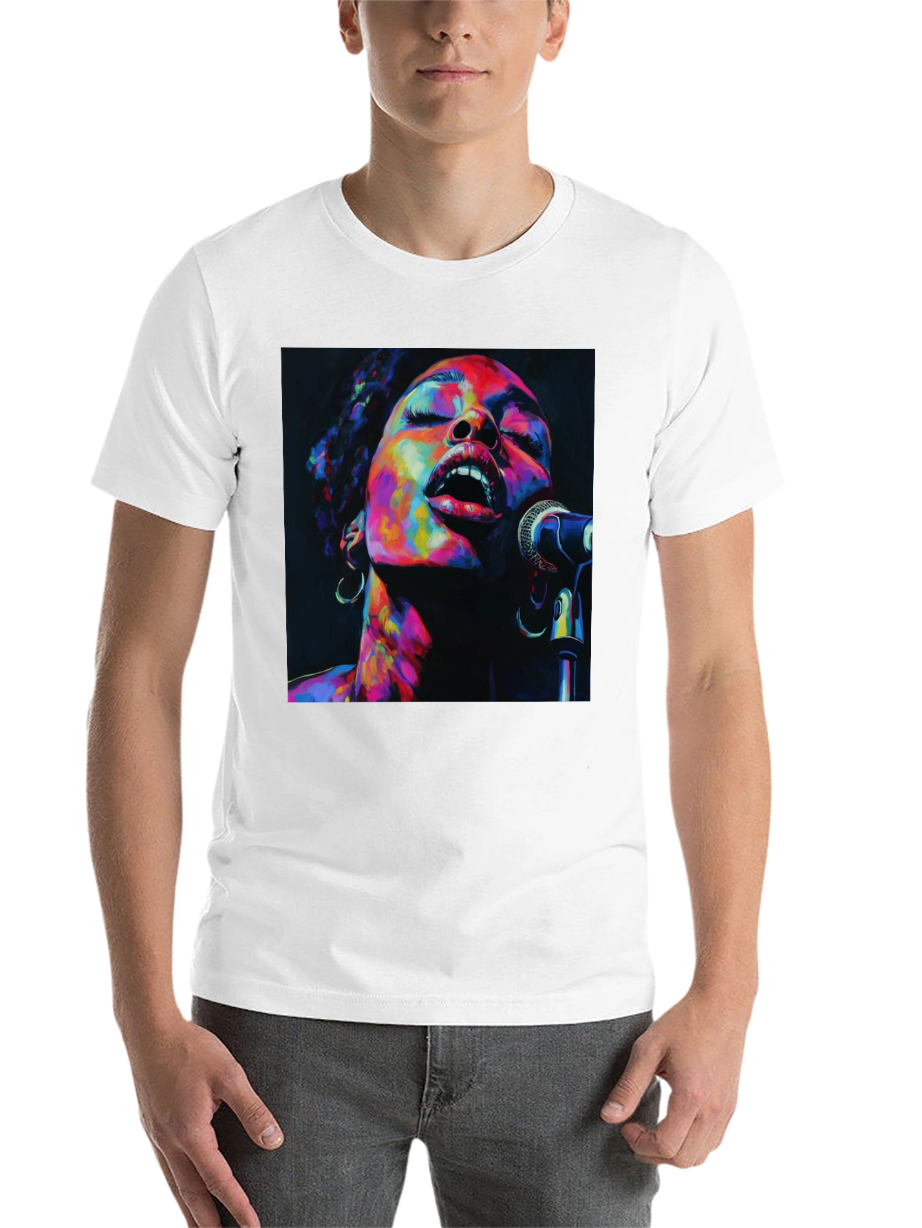 Black Colorful Singer Portrait Black T-Shirt view 14