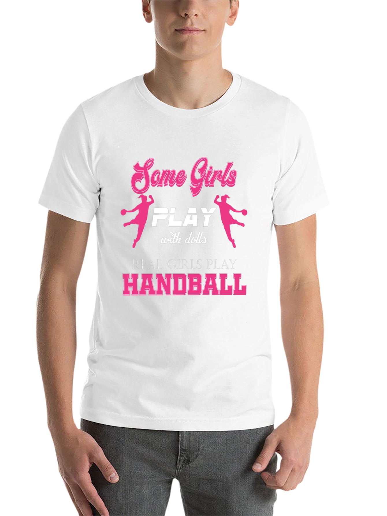 Black Handball Player Girls T-Shirt - Funny Sport Tee view 14