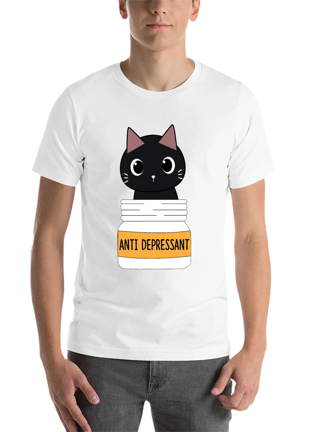 Black Anti Depressant Cat T-Shirt, Funny Graphic Tee view 14