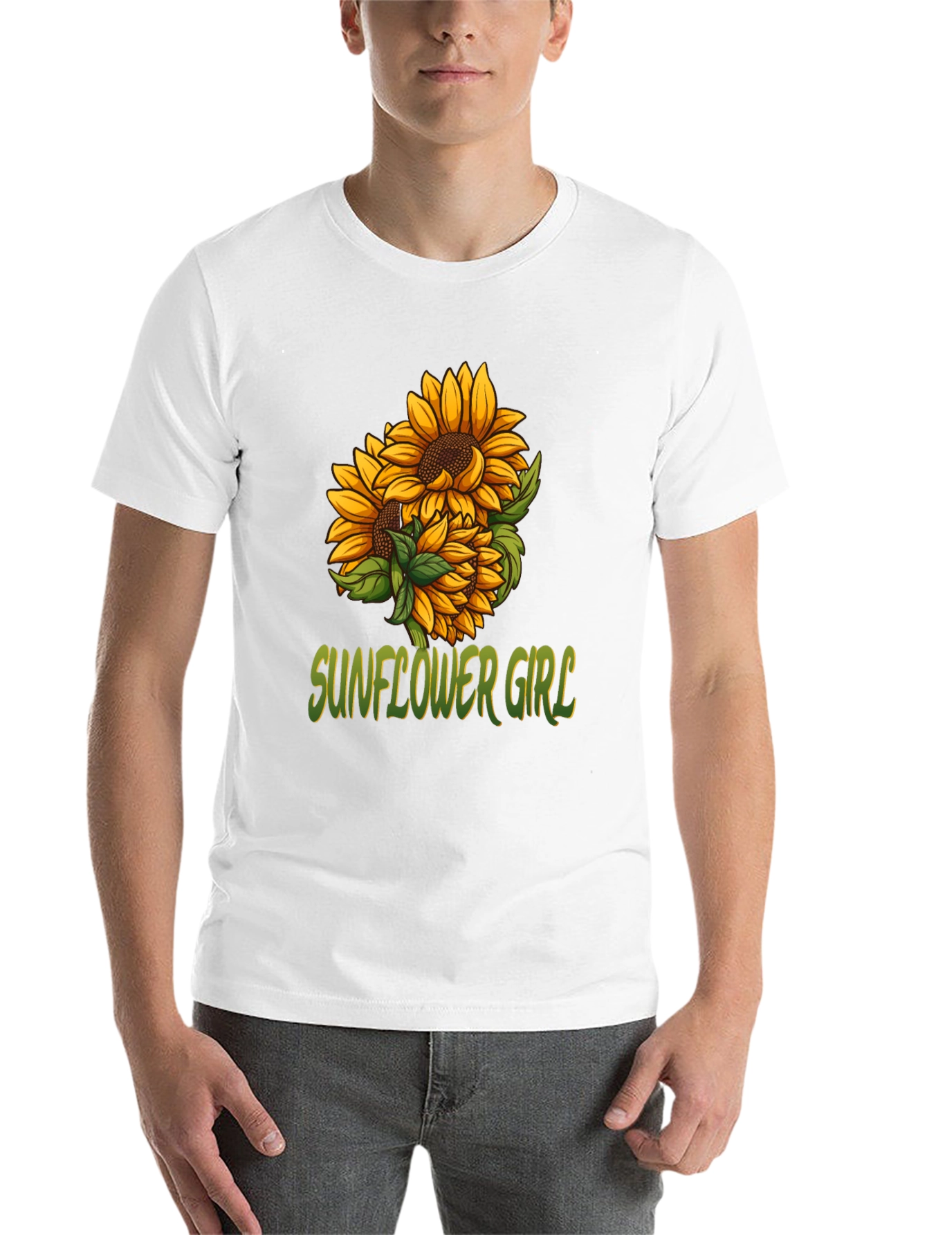 Sunflower Girl Graphic Tee - Black Cotton Casual T-Shirt - 14