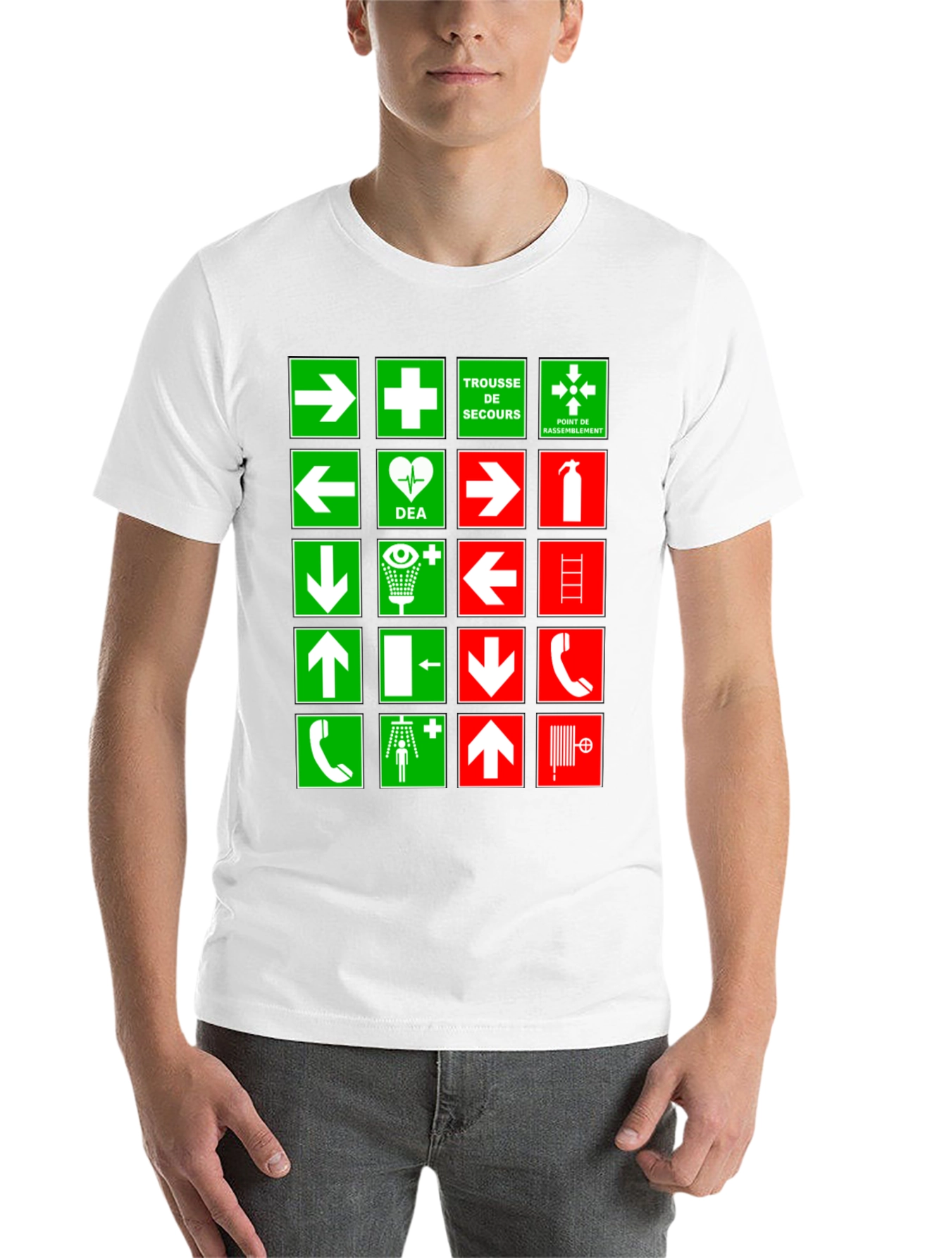 Black Safety Signs T-Shirt - Green & Red Graphic Tee view 14