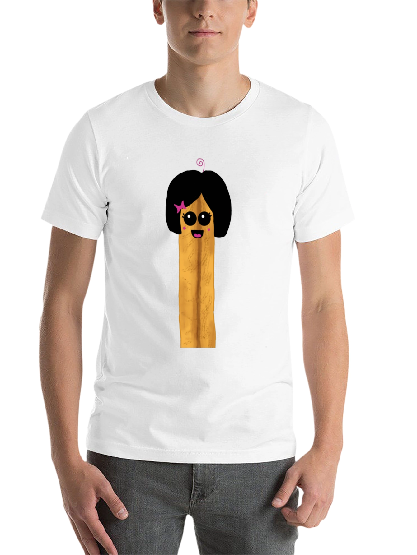 Black Fun Cartoon French Fry Girl Black T-Shirt view 14