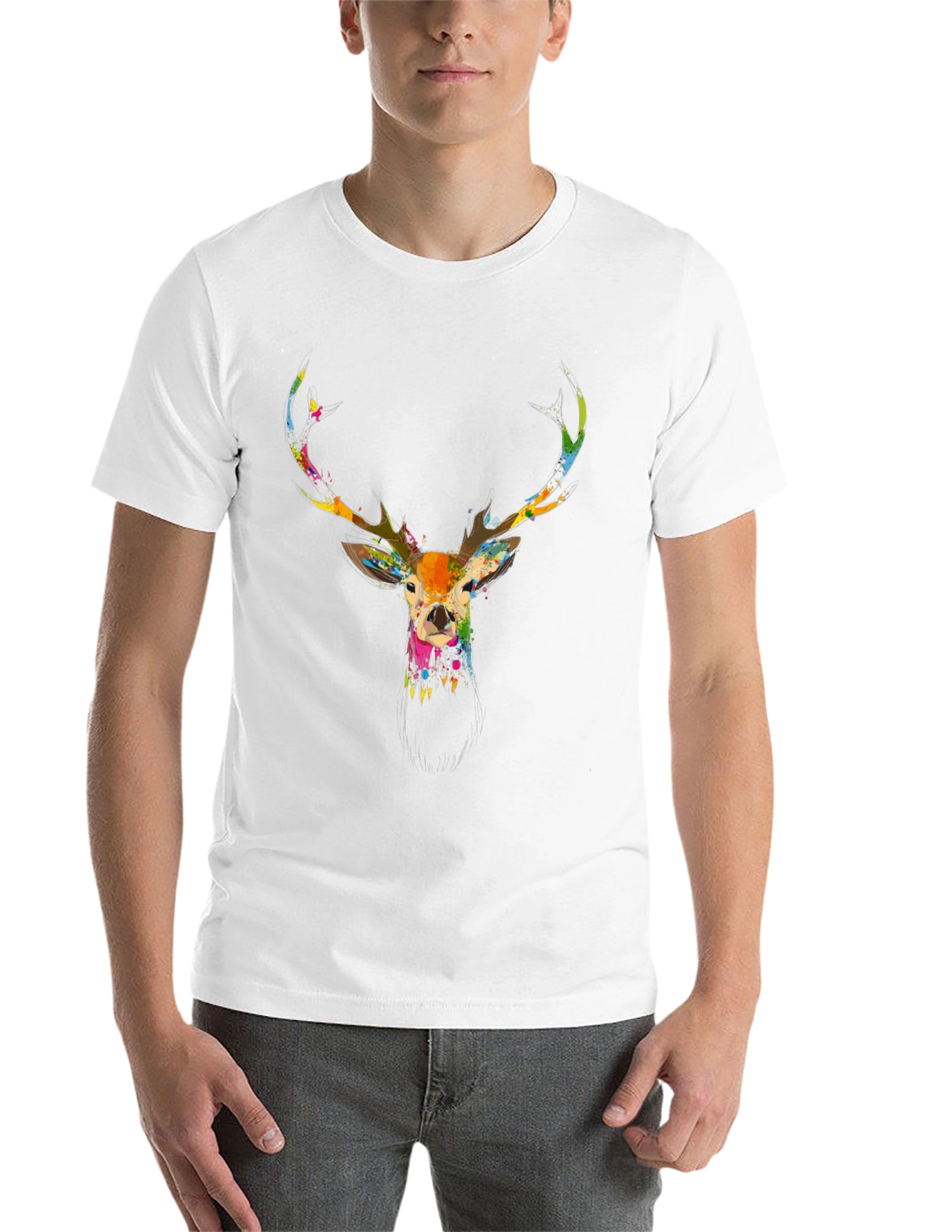Black Stylish Men's Black Deer Print T-Shirt view 14
