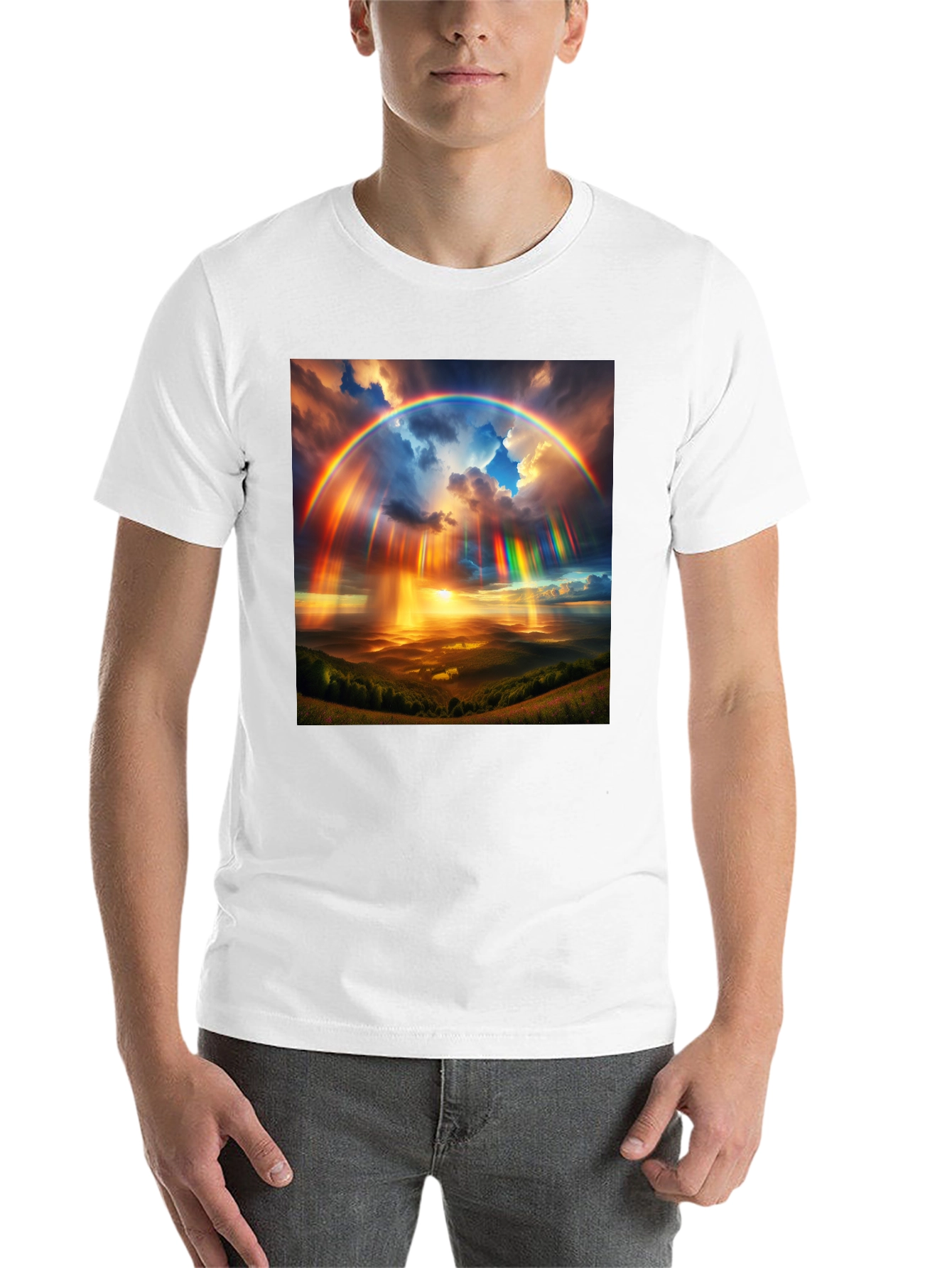 Black Rainbow Sky T-Shirt - Vivid Colors, Unique Design view 14