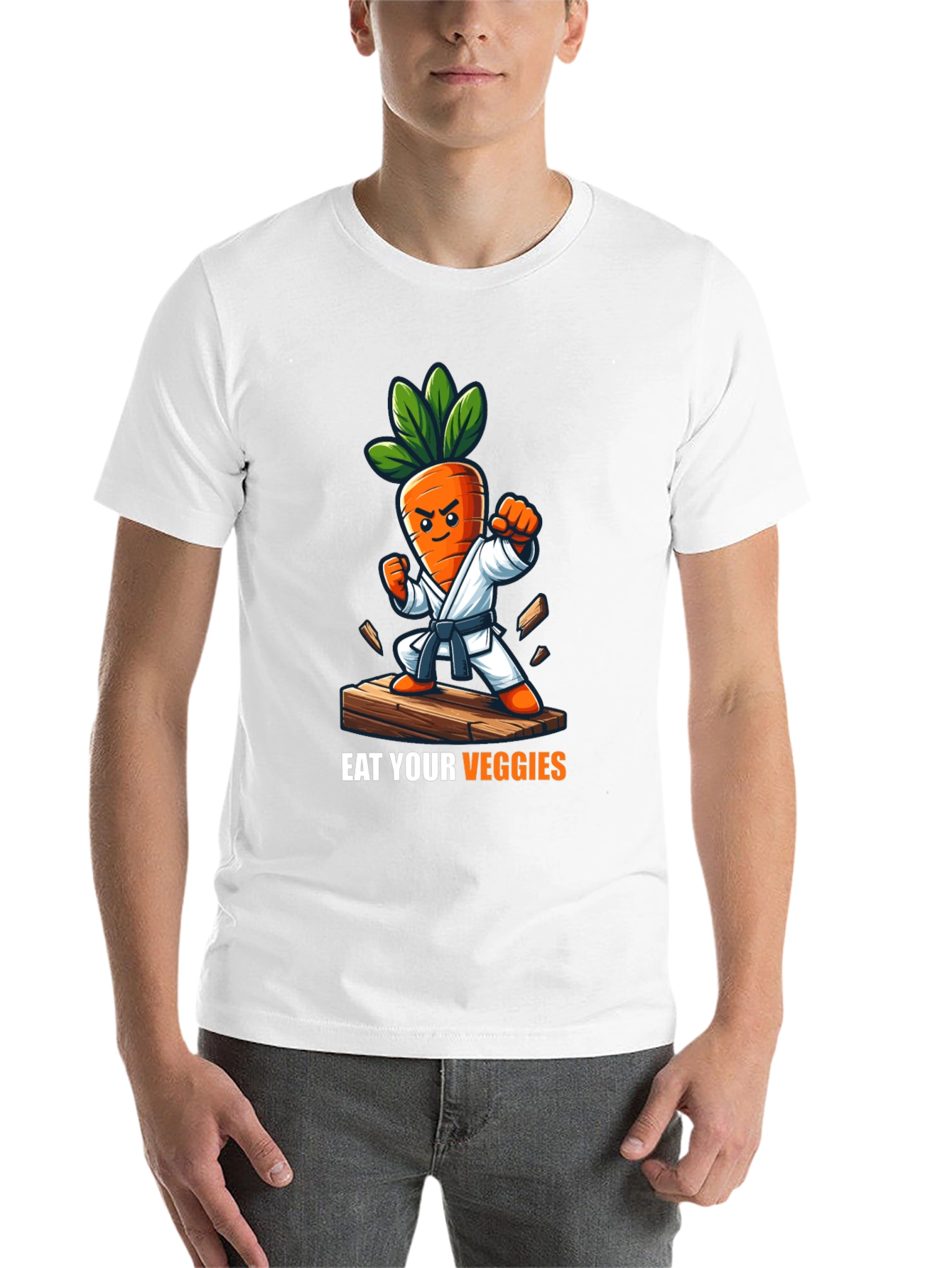 Black Eat Your Veggies Karate Carrot T-Shirt view 14