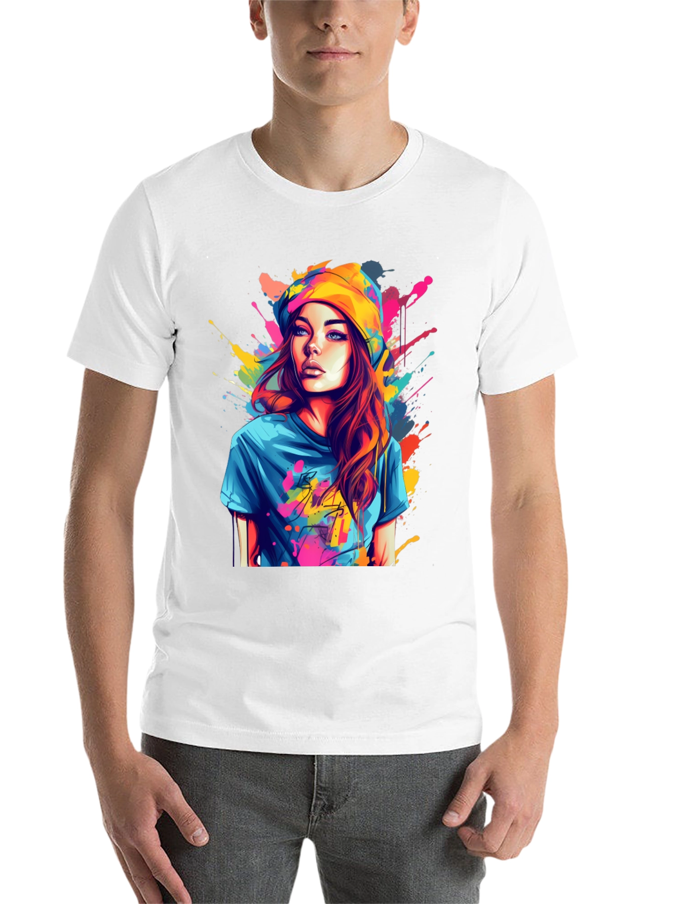 Black Colorful Art Girl T-Shirt view 14