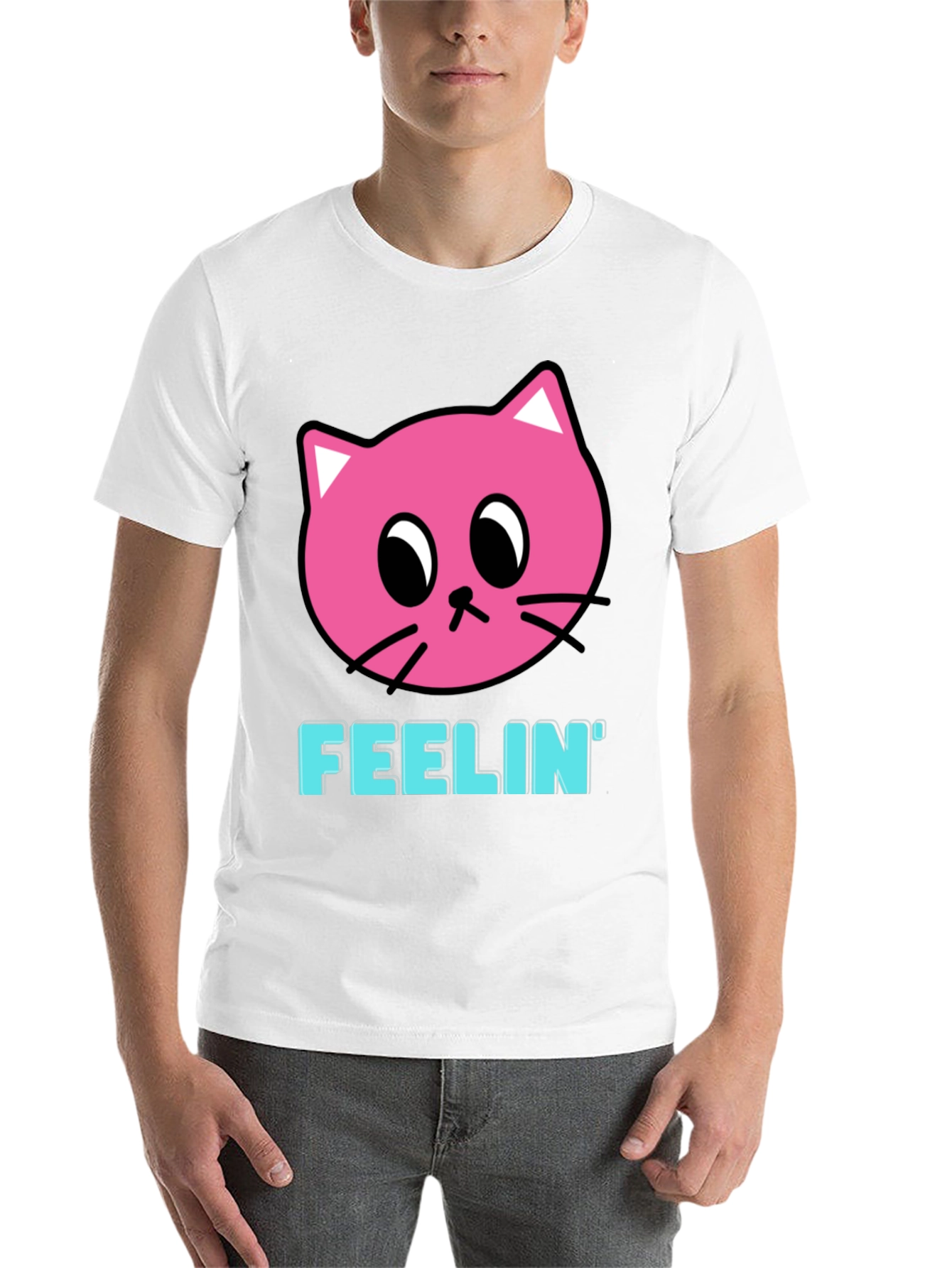 Black Feelin' Pink Cat Graphic Black T-Shirt view 14