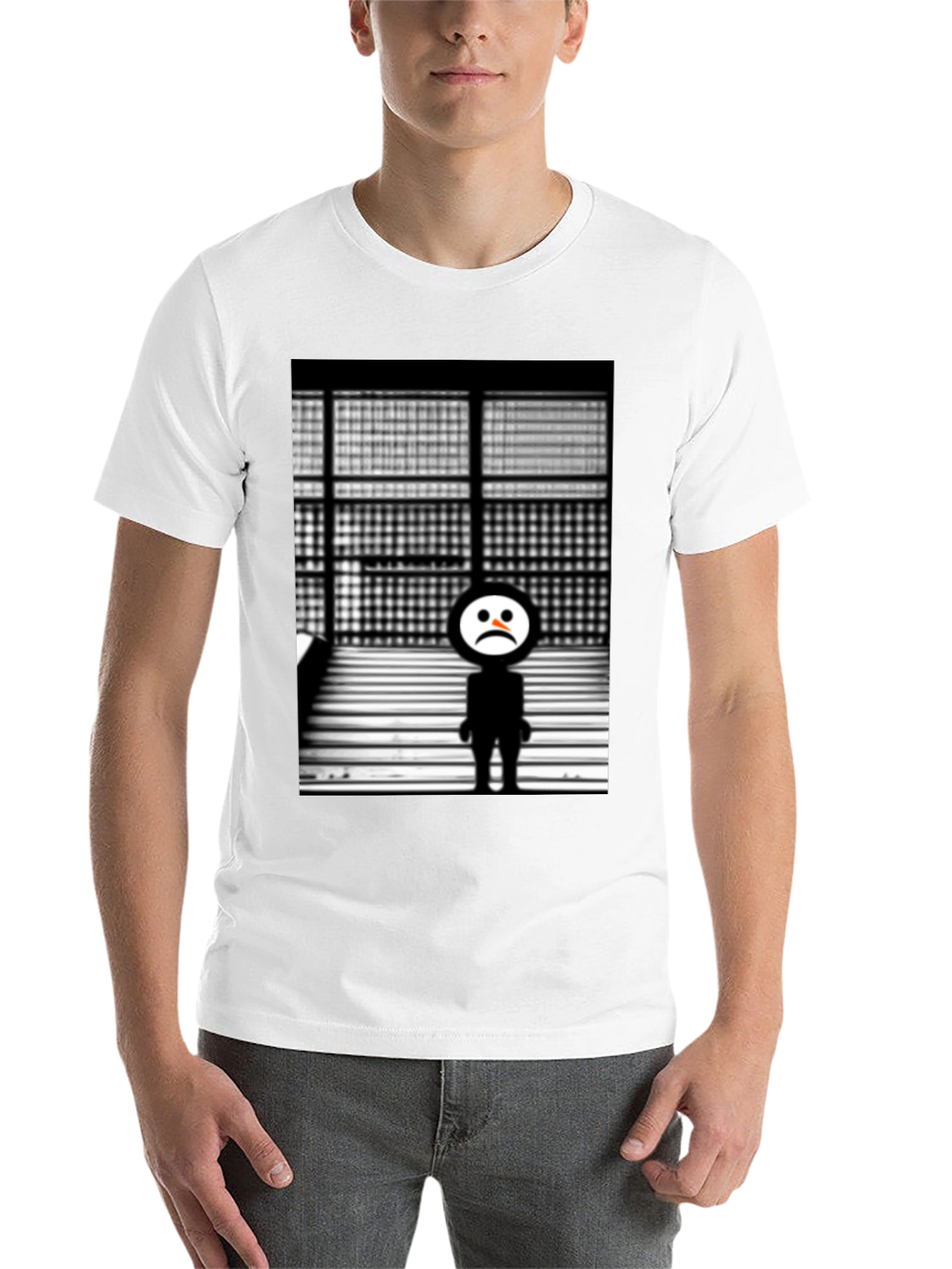 Black Sad Robot Graphic Black T-Shirt view 14
