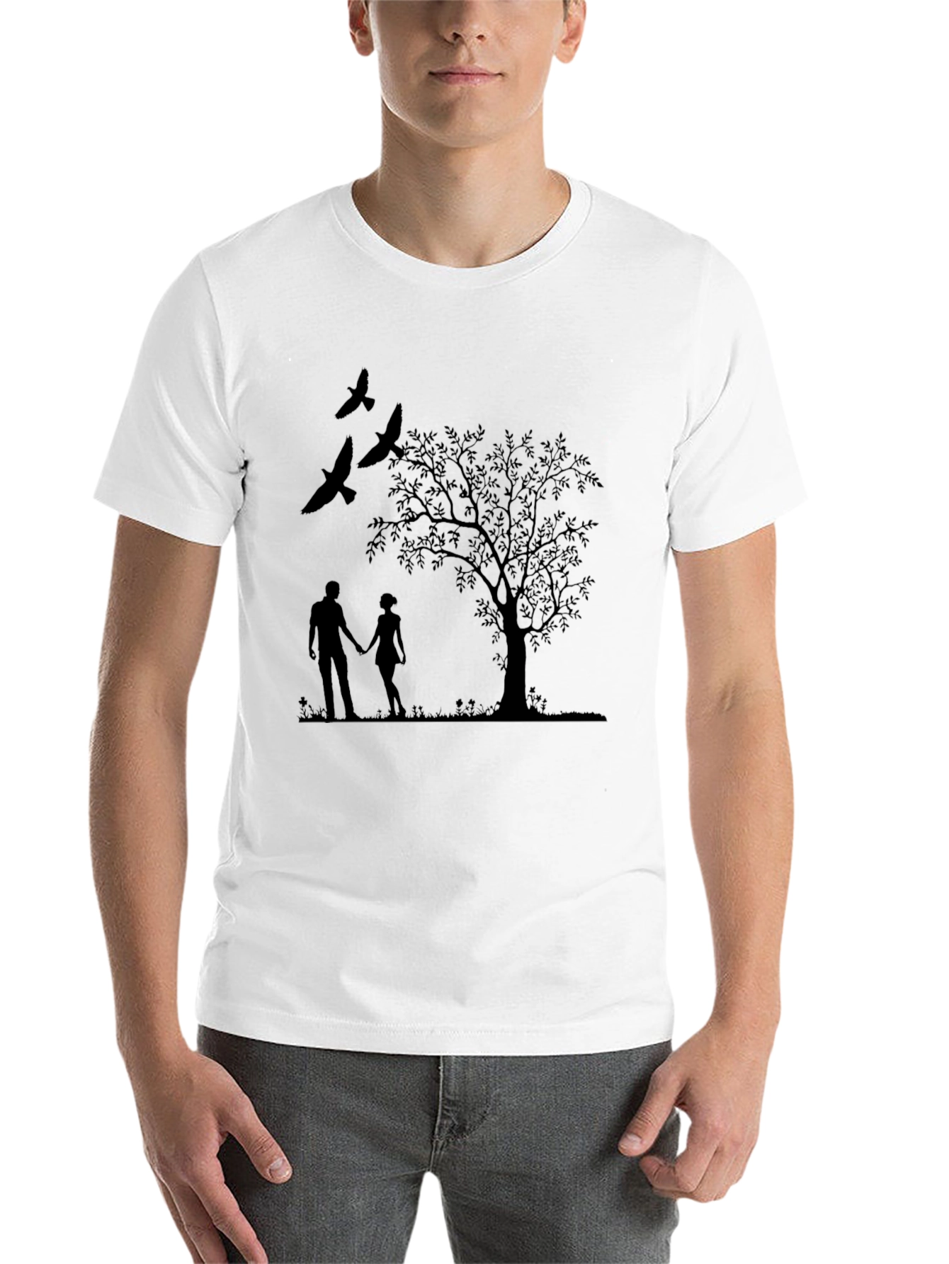 Black Silhouette Couple & Tree Black T-Shirt view 14