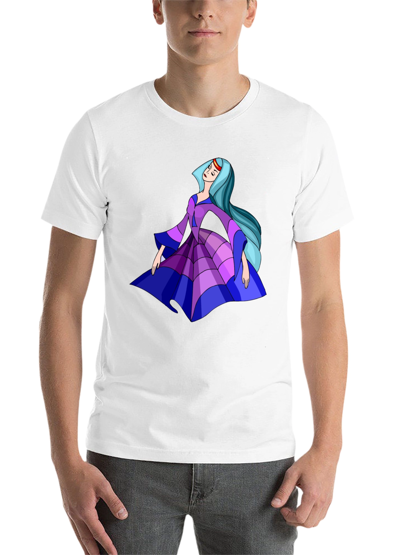 Cartoon Princess Graphic Tee - Black Cotton Casual Shirt - 14