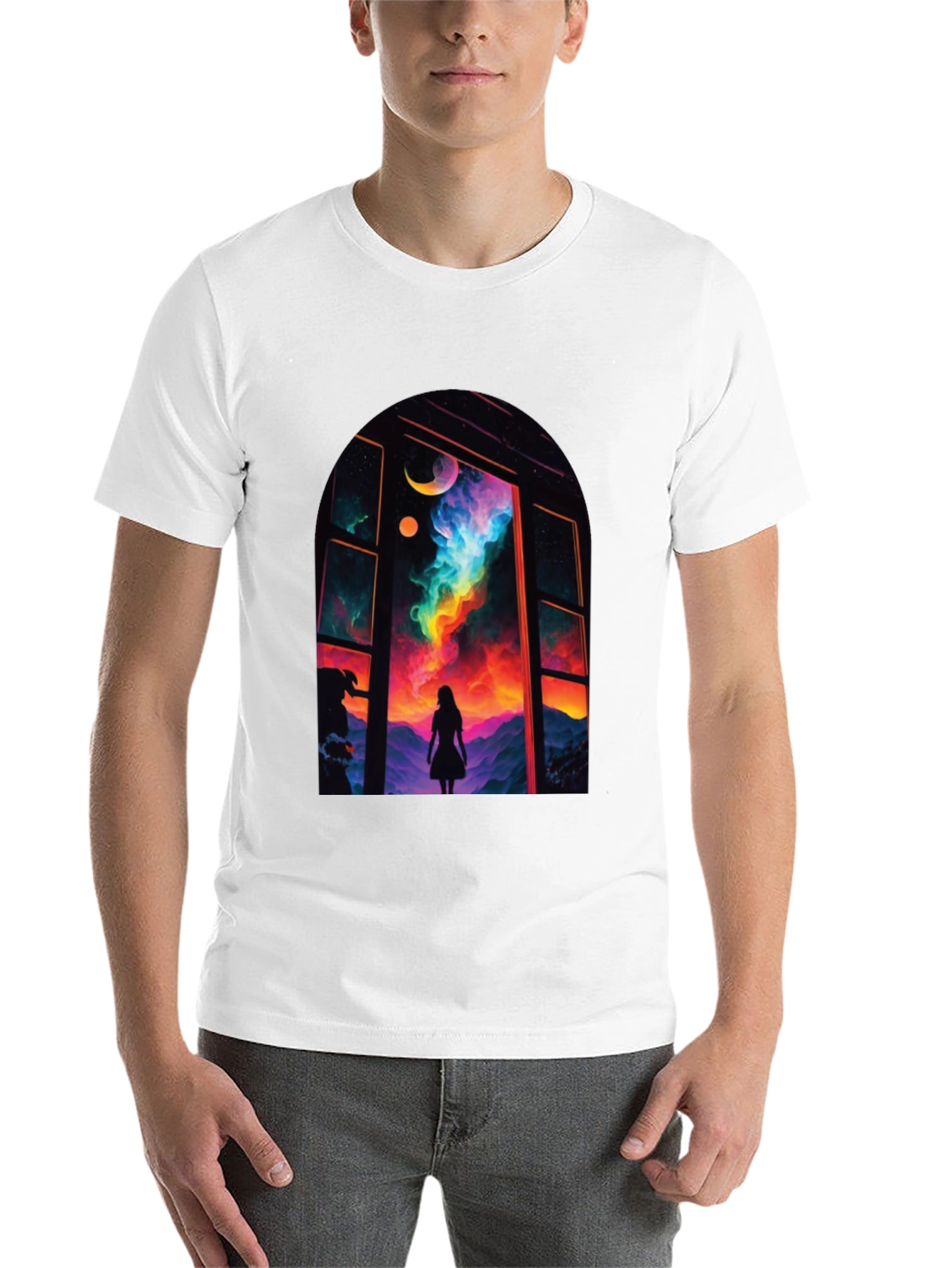 Black Cosmic Window Graphic Tee - Black Cotton Blend view 14