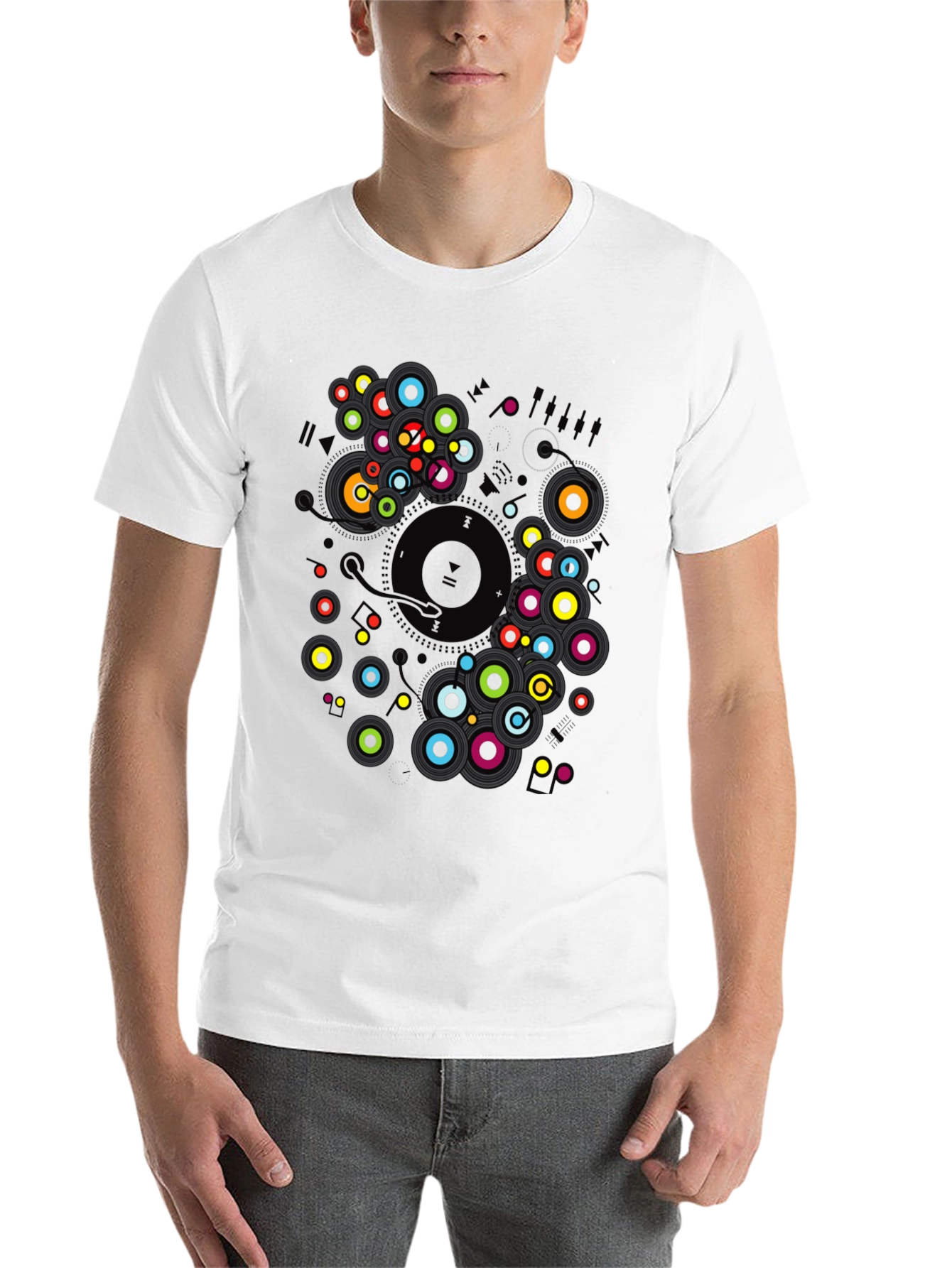 Black Retro Vinyl Record Graphic T-Shirt view 14
