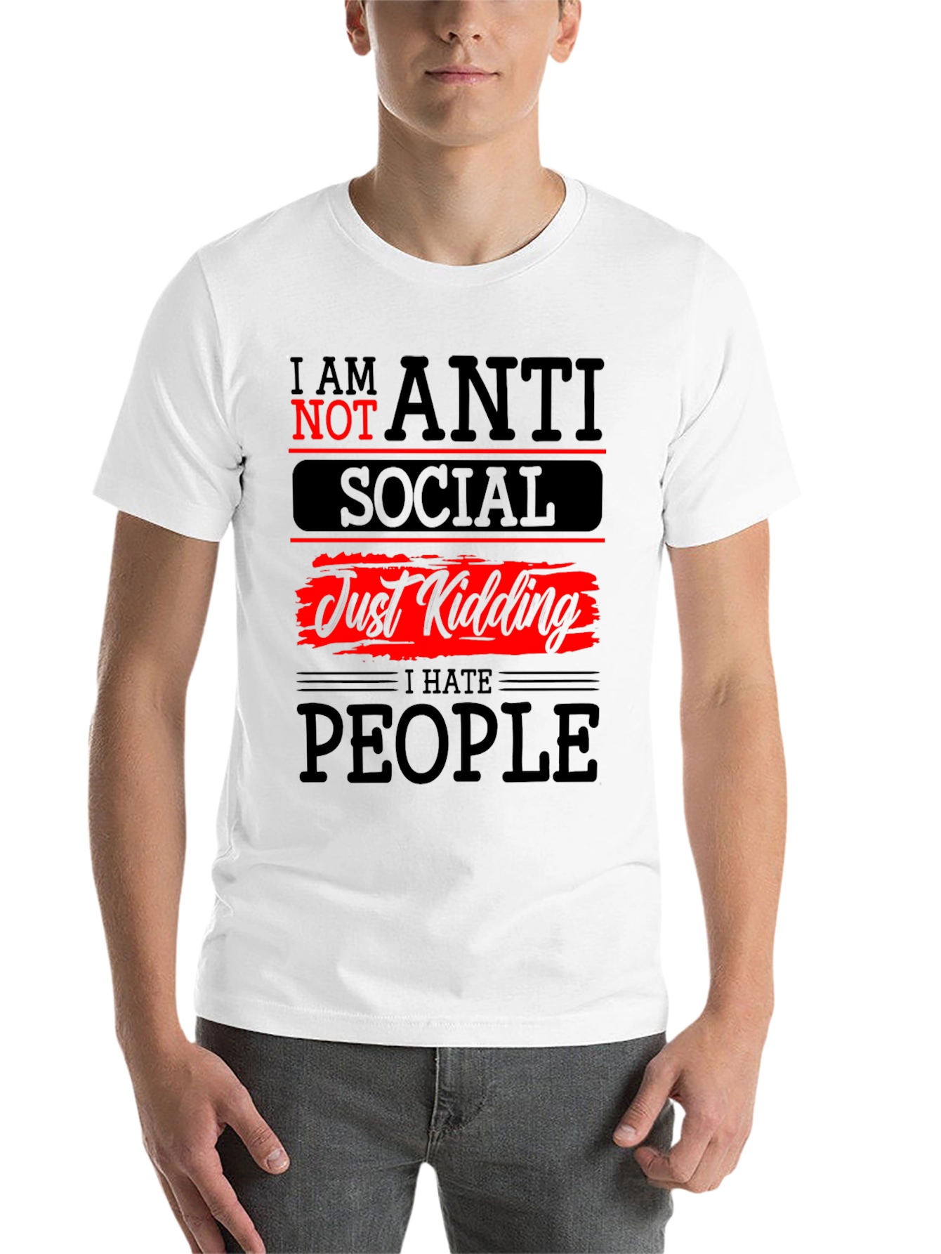 Black Anti-Social Just Kidding Graphic T-Shirt view 14