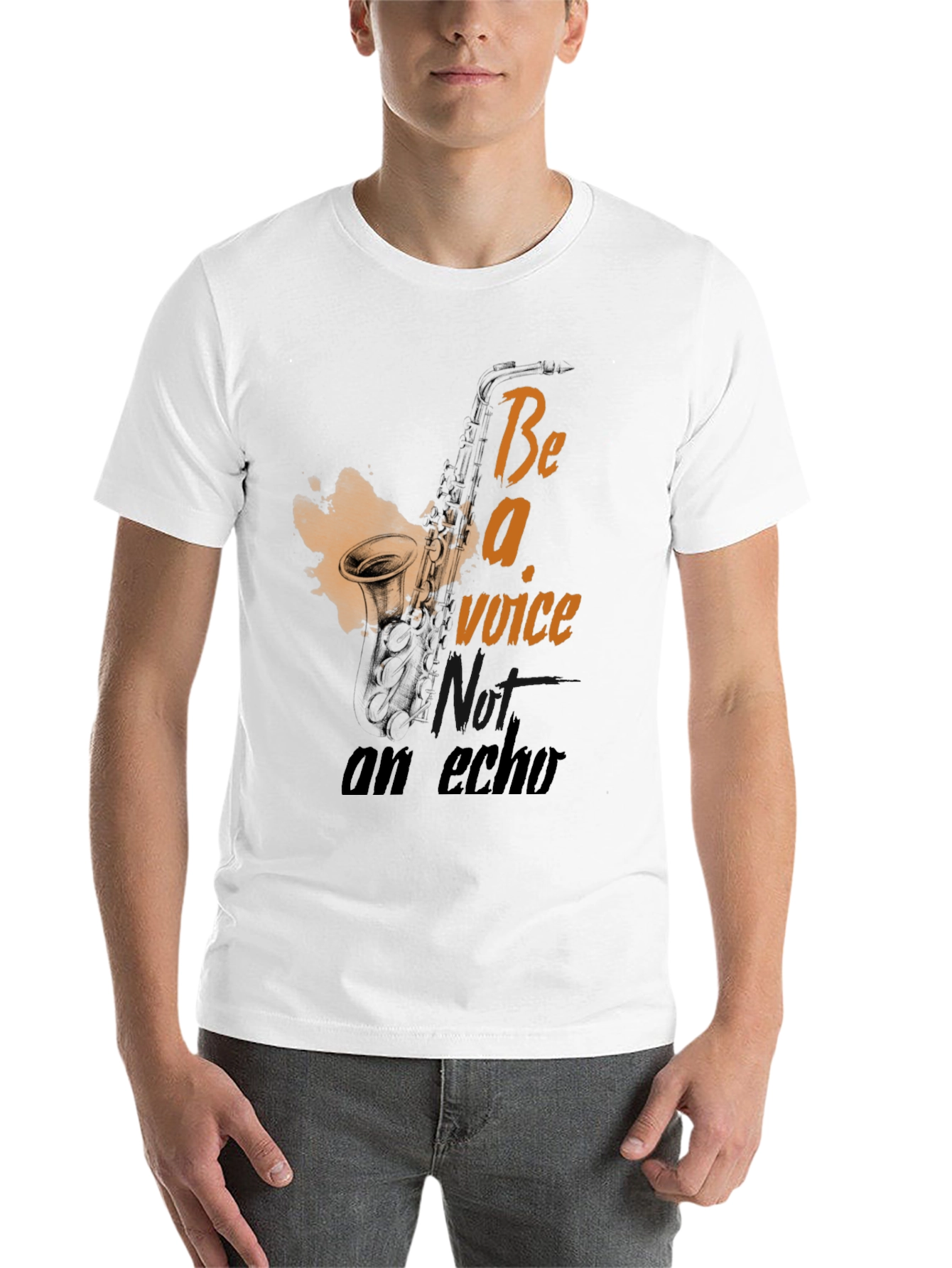Black Saxophone 'Be a Voice' Graphic T-Shirt view 14