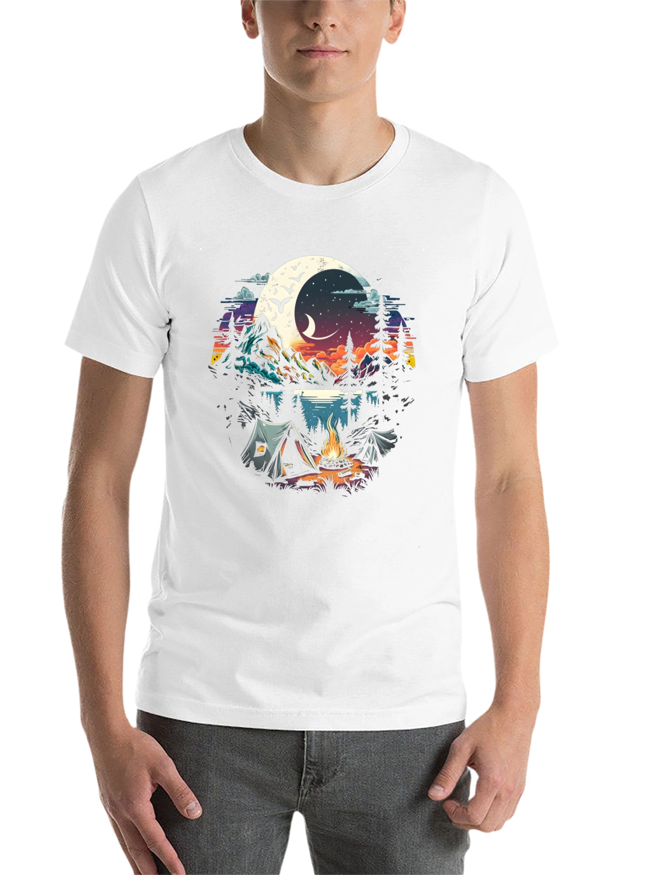 Black Camping Under the Moon Graphic Tee view 14