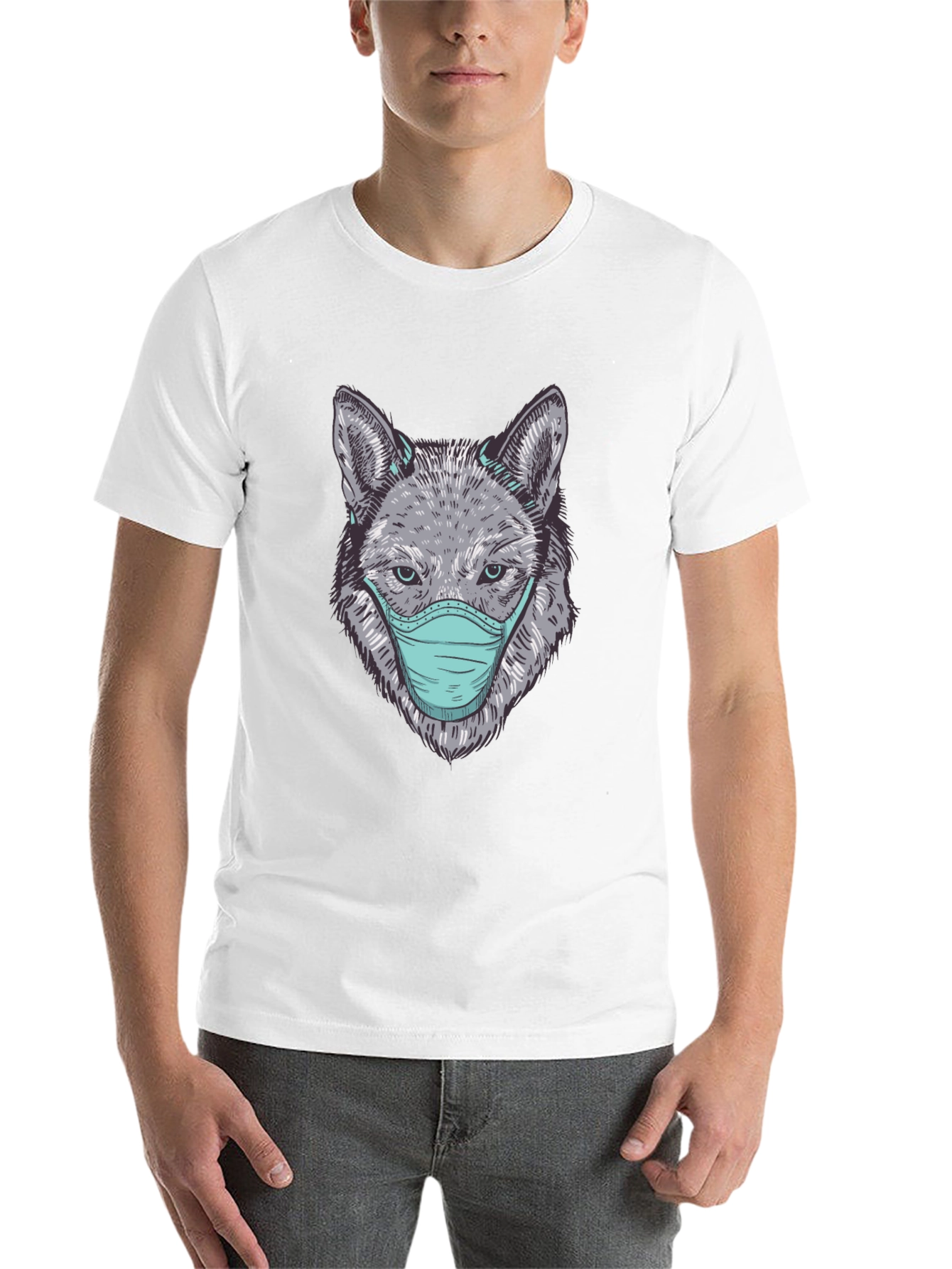 Black Wolf Face Mask Graphic Tee - Protect Yourself in Style view 14