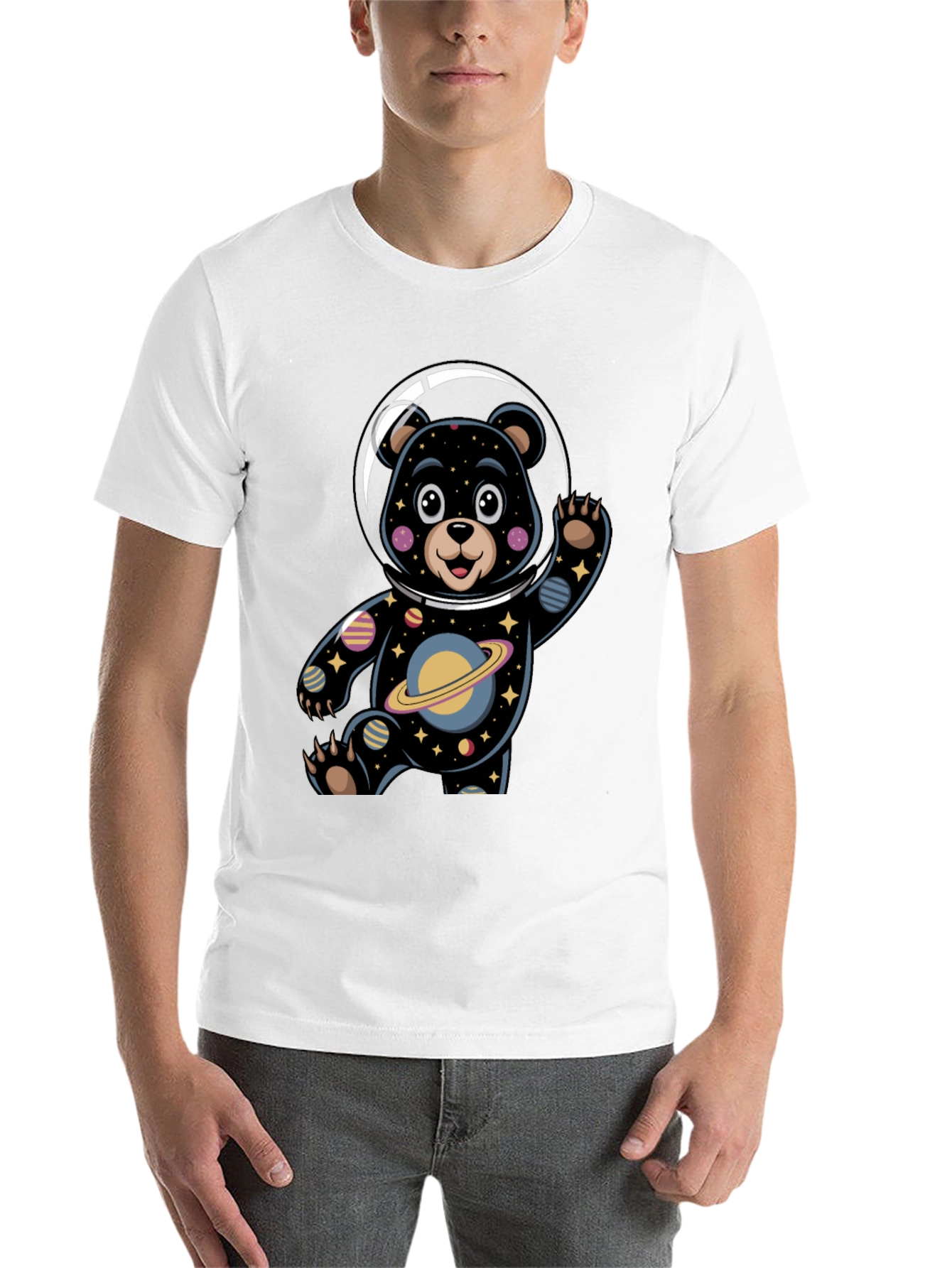 Black Cosmic Bear Astronaut Graphic Tee view 14