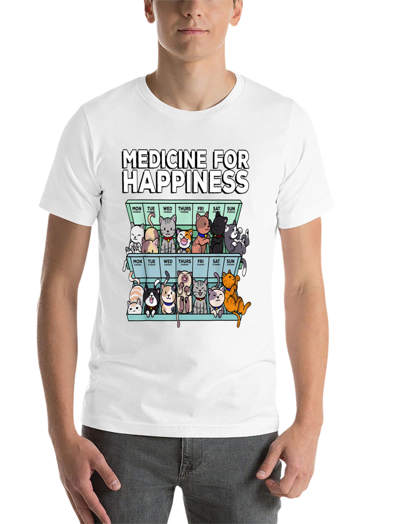 Black Medicine for Happiness Cat Pill Box Black T-Shirt view 14