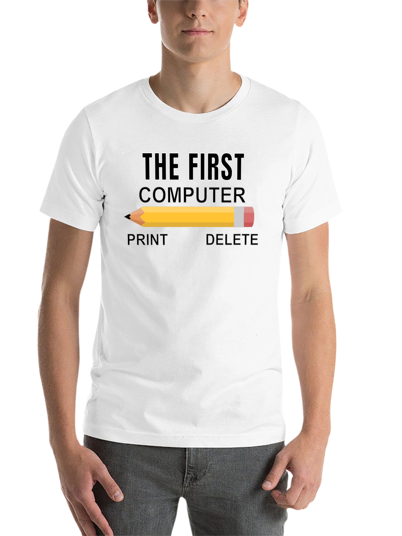 Black The First Computer Funny T-Shirt view 14
