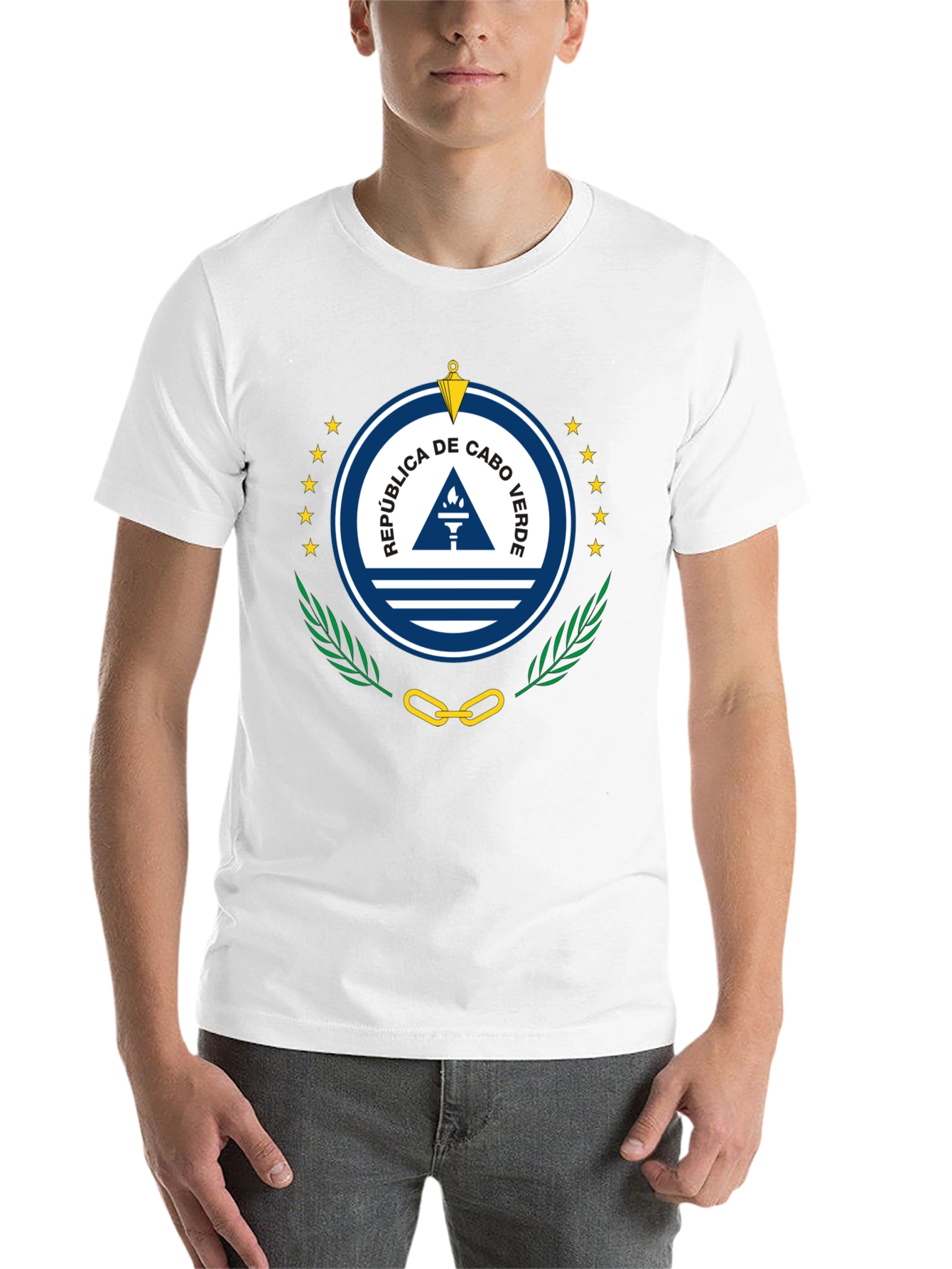 Cape Verde Flag Emblem T-Shirt - Black Crew Neck Tee - 14