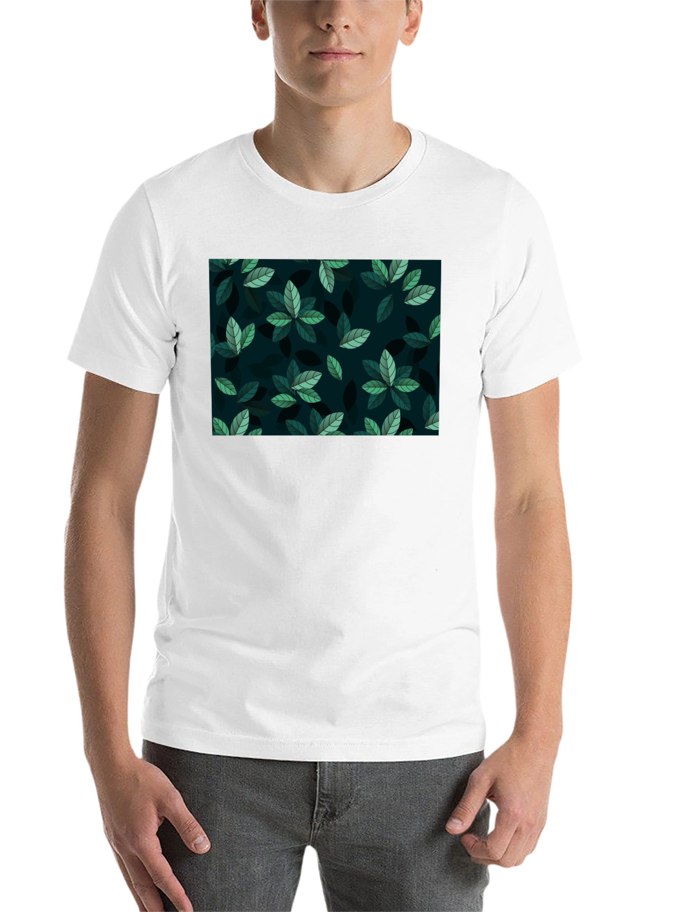 Black Leaf Pattern Crew Neck T-Shirt view 14
