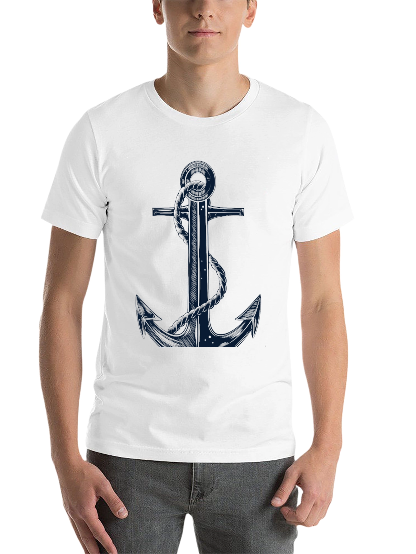 Black Nautical Anchor Graphic Tee - Black Cotton Blend view 14