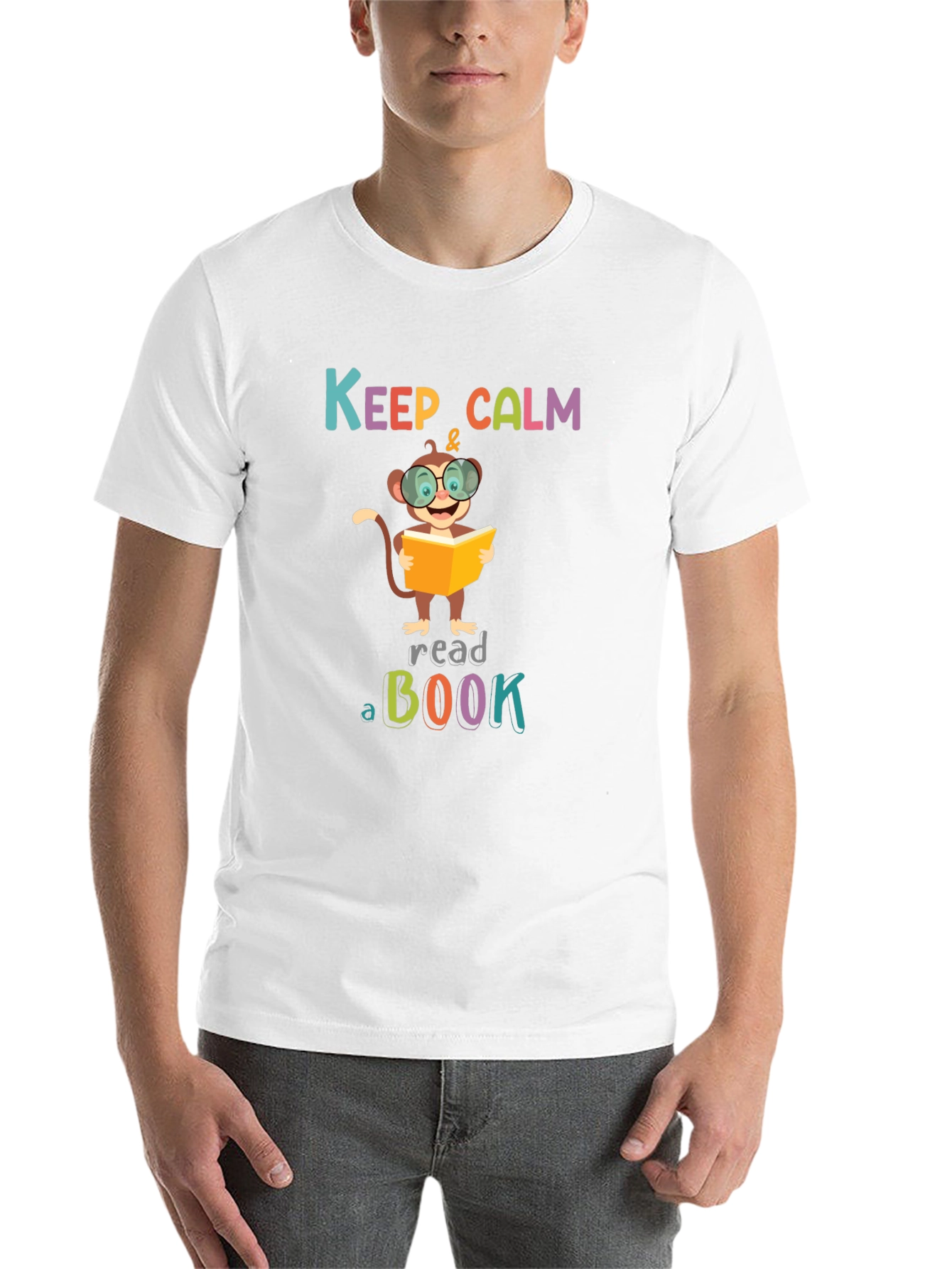 Black Keep Calm and Read a Book Monkey T-Shirt view 14