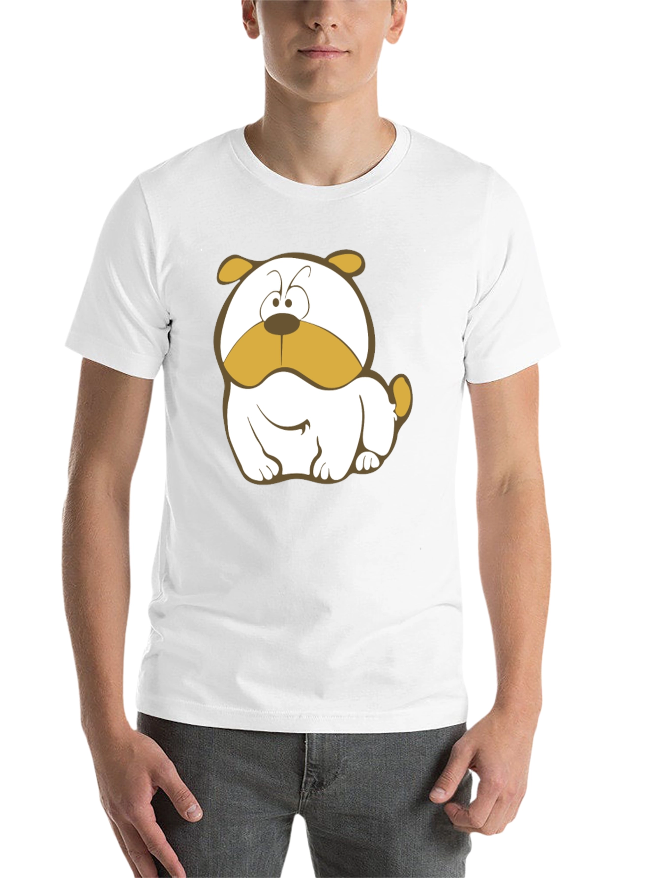 Black Cartoon Bulldog Graphic Tee - Black Cotton T-Shirt view 14